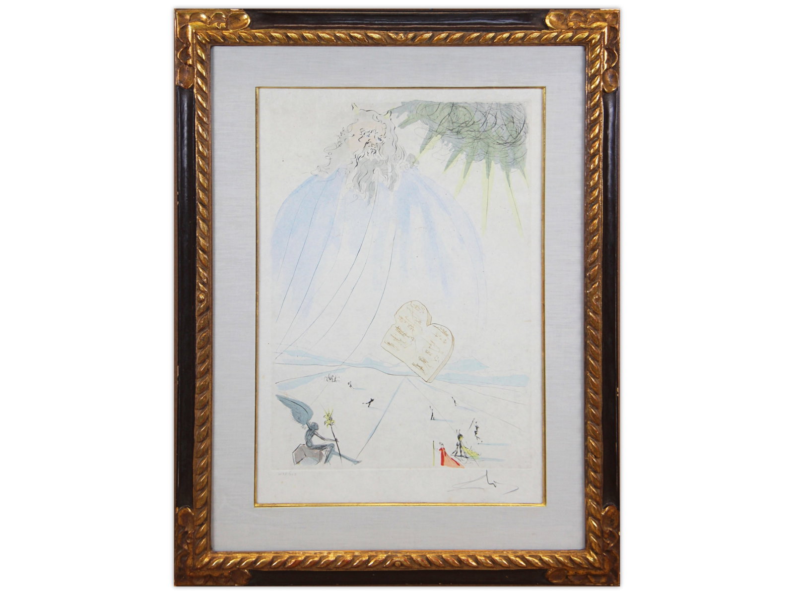 Salvador Dali Drypoint Etching, Moses: Offered is a limited edition drypoint etching by Salvador Dali (French, 1904-1989), titled "Moses", Historical Heritage Suite. Hand signed lower right, pencil numbered 238/300 lower left, and printed 