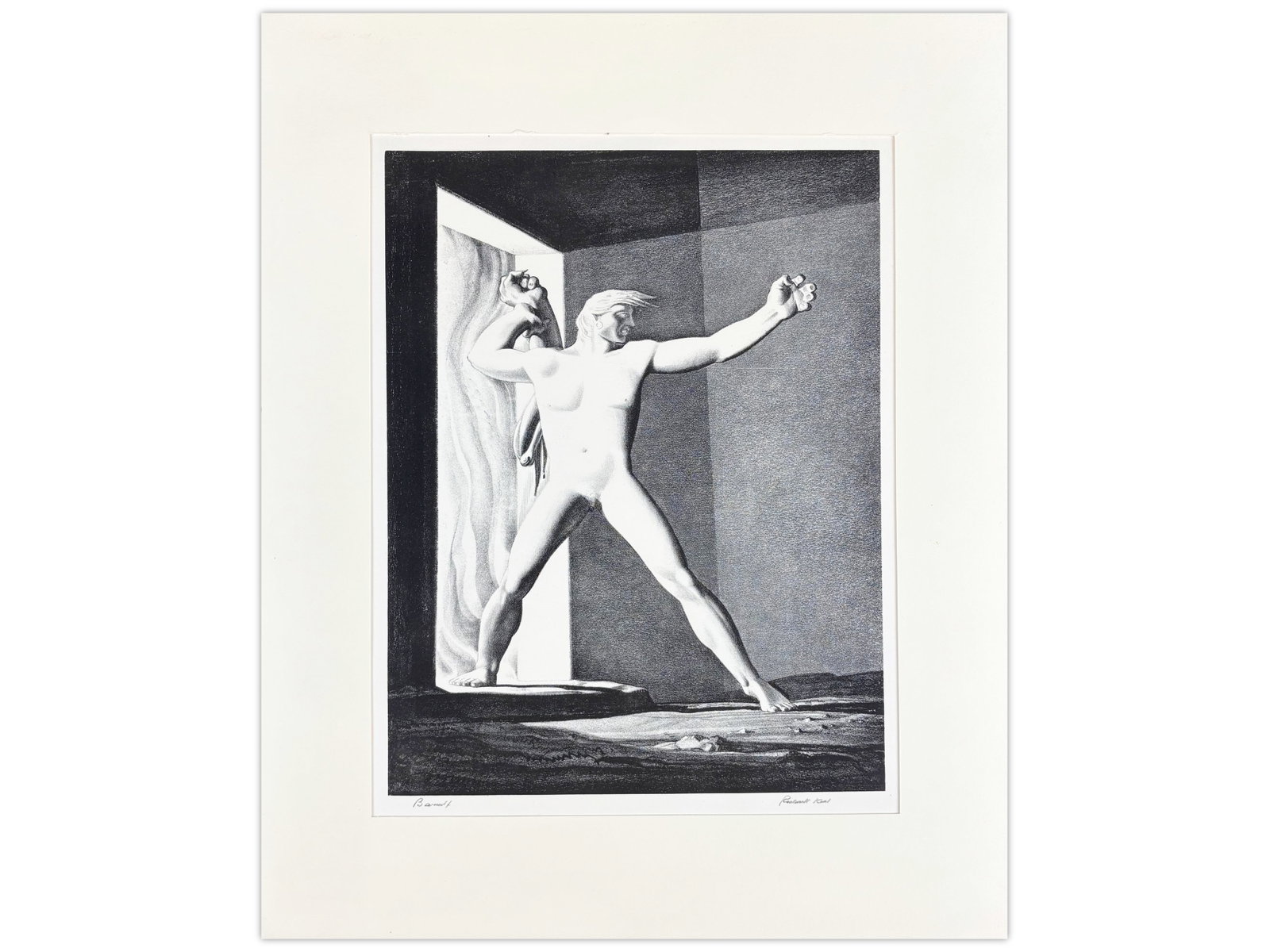 Rockwell Kent "Beowulf" Signed Lithograph, 1931: Rockwell Kent (American, 1882-1971) lithograph titled "Beowulf," circa 1931. Pencil signed by the artist, and titled. Issued in an edition of 150. The composition depicts a stylized nude male figure i
