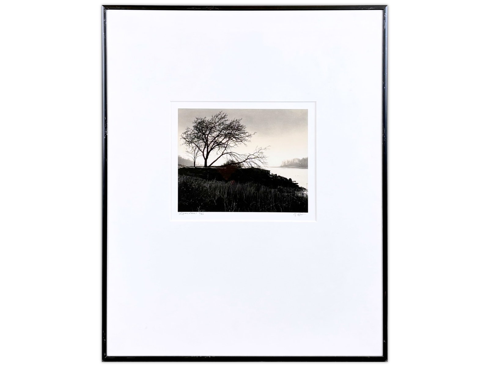 Richard Calvo Signed Photo, "Riverview": Richard Calvo (American 1944-2019). Framed gelatin silver print, "Riverview". Ink signed lower right under image, and titled and numbered 2/50 lower left. Sight seen approx. 7-3/8" x 6", overall
