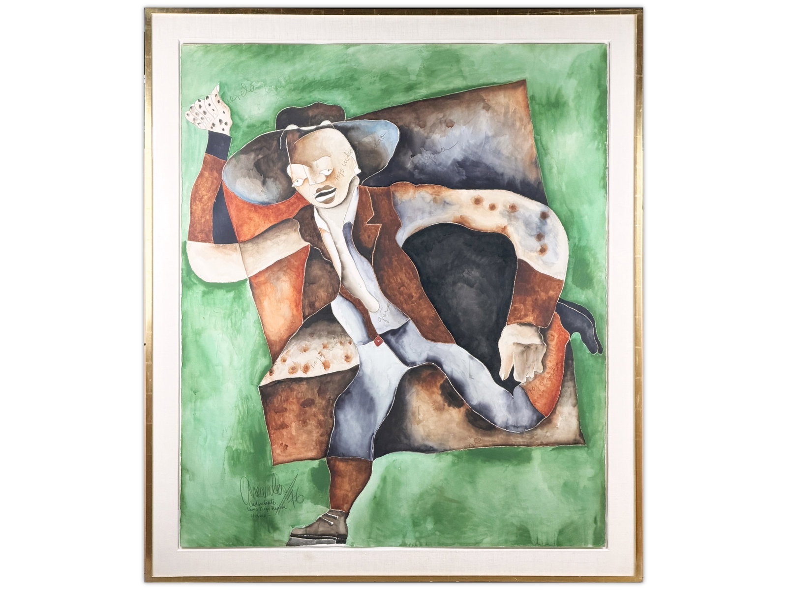 Javier Arevalo (1937-2020), Mixed Media on Paper: Watercolor and Gouache on Paper. signed and dated lower left 1976. Sight size approx. 43" x 52", overall frame size approx. 51" x 60". This lot is being offered on behalf of the New York County