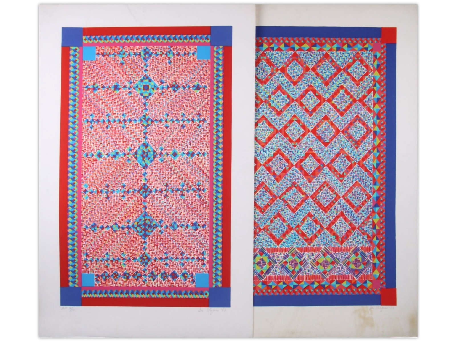 Dee Shapiro, 2 Screenprints from Hejaz Series: Offered are (2) colored screenprints by Dee Shapiro (American, b. 1936). from the Hejaz series. Includes Hejaz I and Hejaz II. Each is pencil signed and dated 1983 at the lower right, and each is penc