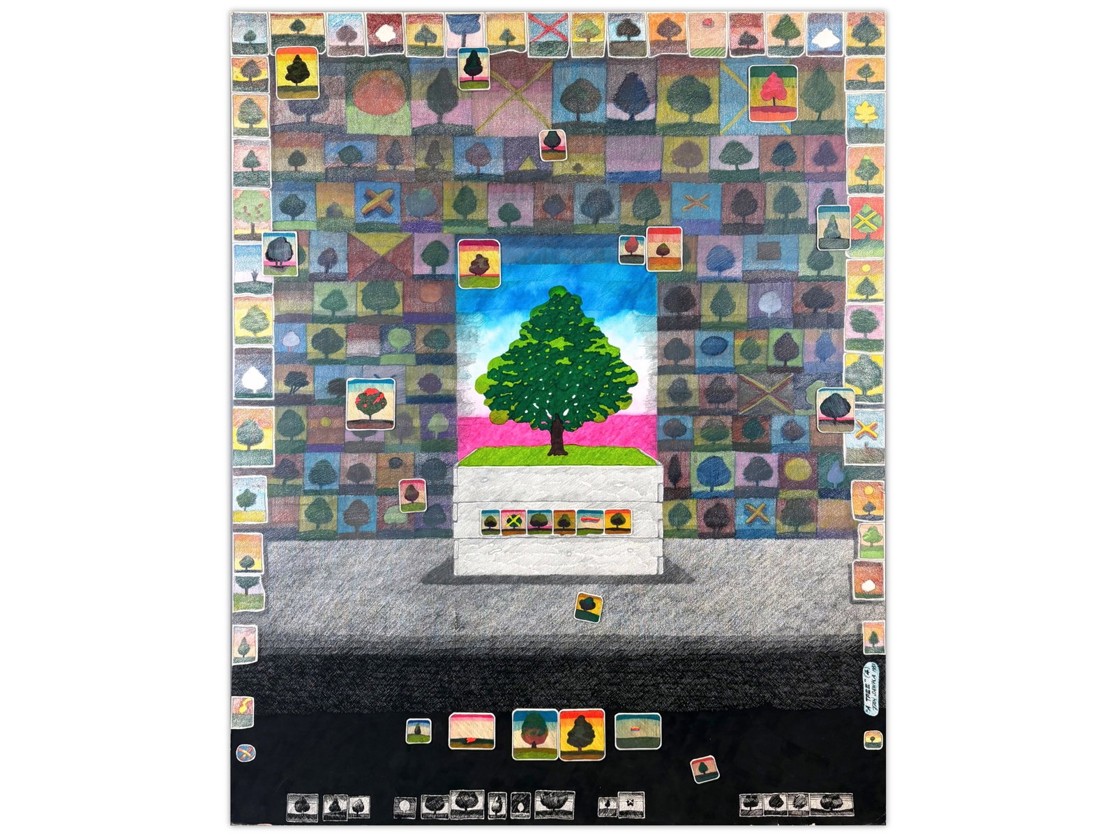 Jan Sawka, Large Mixed Media on Board, "Trees": Jan Sawka (Polish American, 1946-2012). Large mixed media on board, titled "A Tree". Titled, signed and dated 1981 along the lower right edge. Overall approx. 40" x 32". Overall good condition, there 