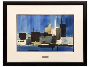 Jean R. Nelson, "Blue Industrial #1" Watercolor