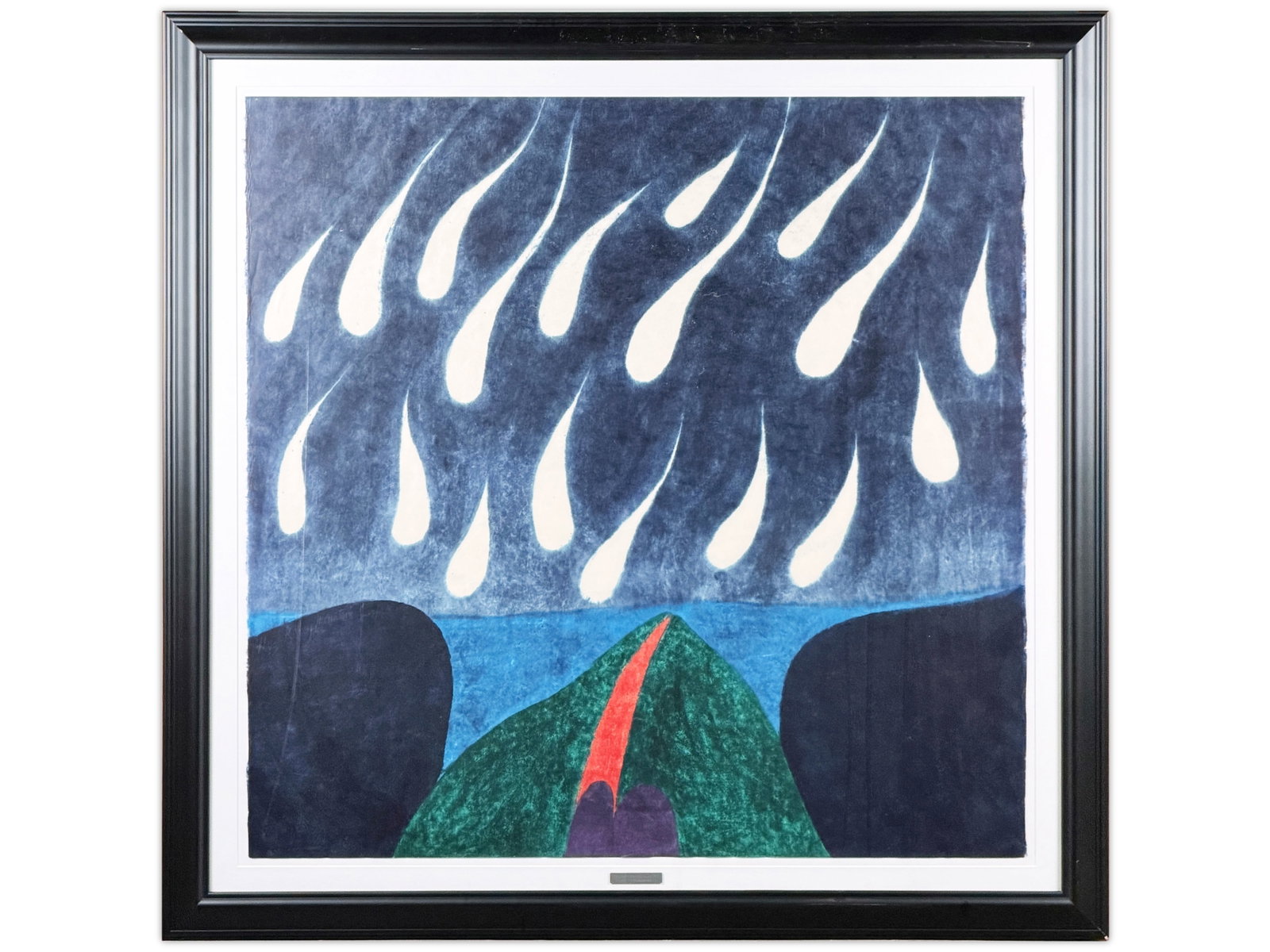 Carol Summers, "Rainy Mountain Starfall" Woodcut: Woodcut in colors by Carol Summers (American, b.1925), titled "Rainy Mountain Starfall", circa 1975. Signed, titled and numbered 7/75. Sight seen approx. 38" x 37", overall frame size approx. 45" x