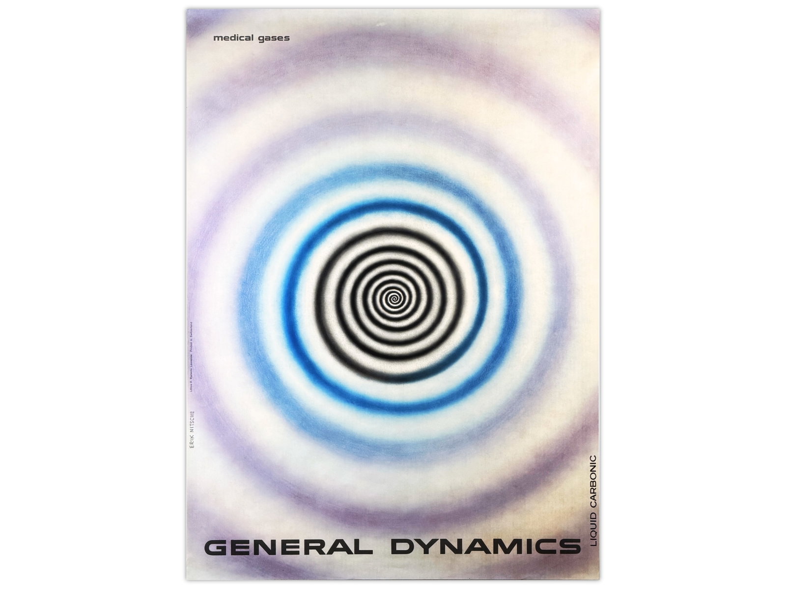 General Dynamics Medical Gases Poster by Erik Nits: Vintage General Dynamics poster designed by Erik Nitsche, one of the most influential modernist graphic designers of the mid-20th century. Titled "Medical Gases - Liquid Carbonic," the design features
