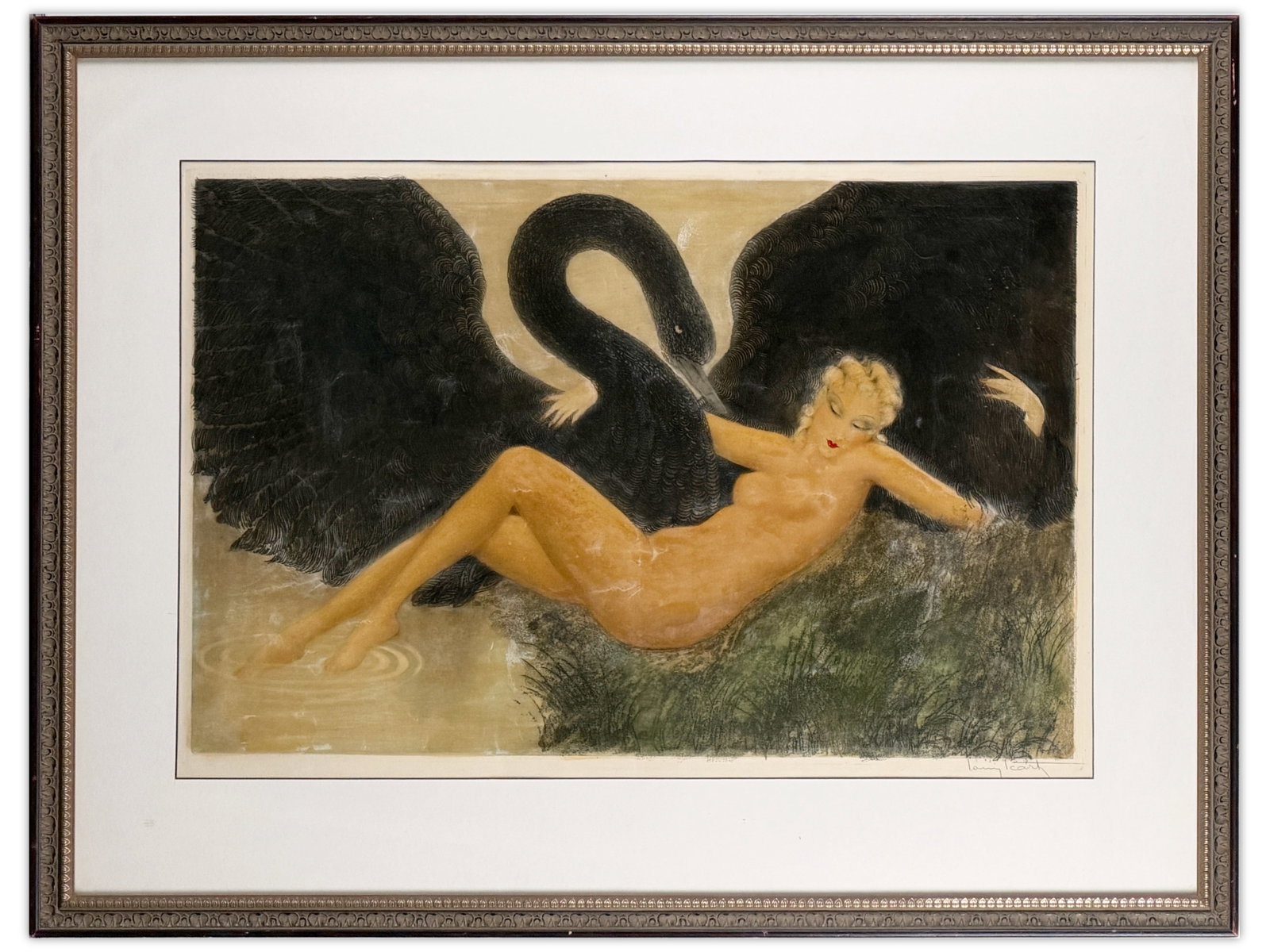 Louis Icart Etching "Leda and the Swan" (1 of 2)