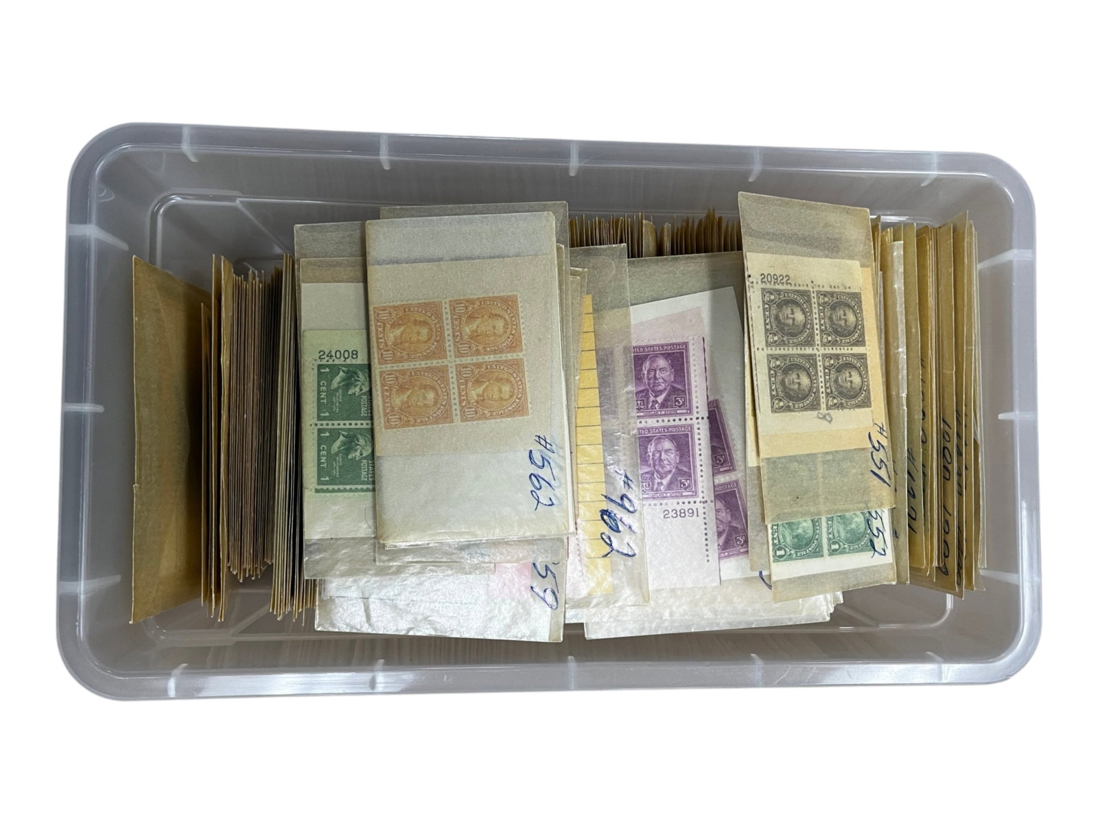 U.S. Estate Stamp Lot.: Includes Plate Blocks, Full Sheets and albums loaded with singles, and plate blocks. Plenty of face value material, well worth examining. Shipping: Weiss Auctions offers full-service, in-house