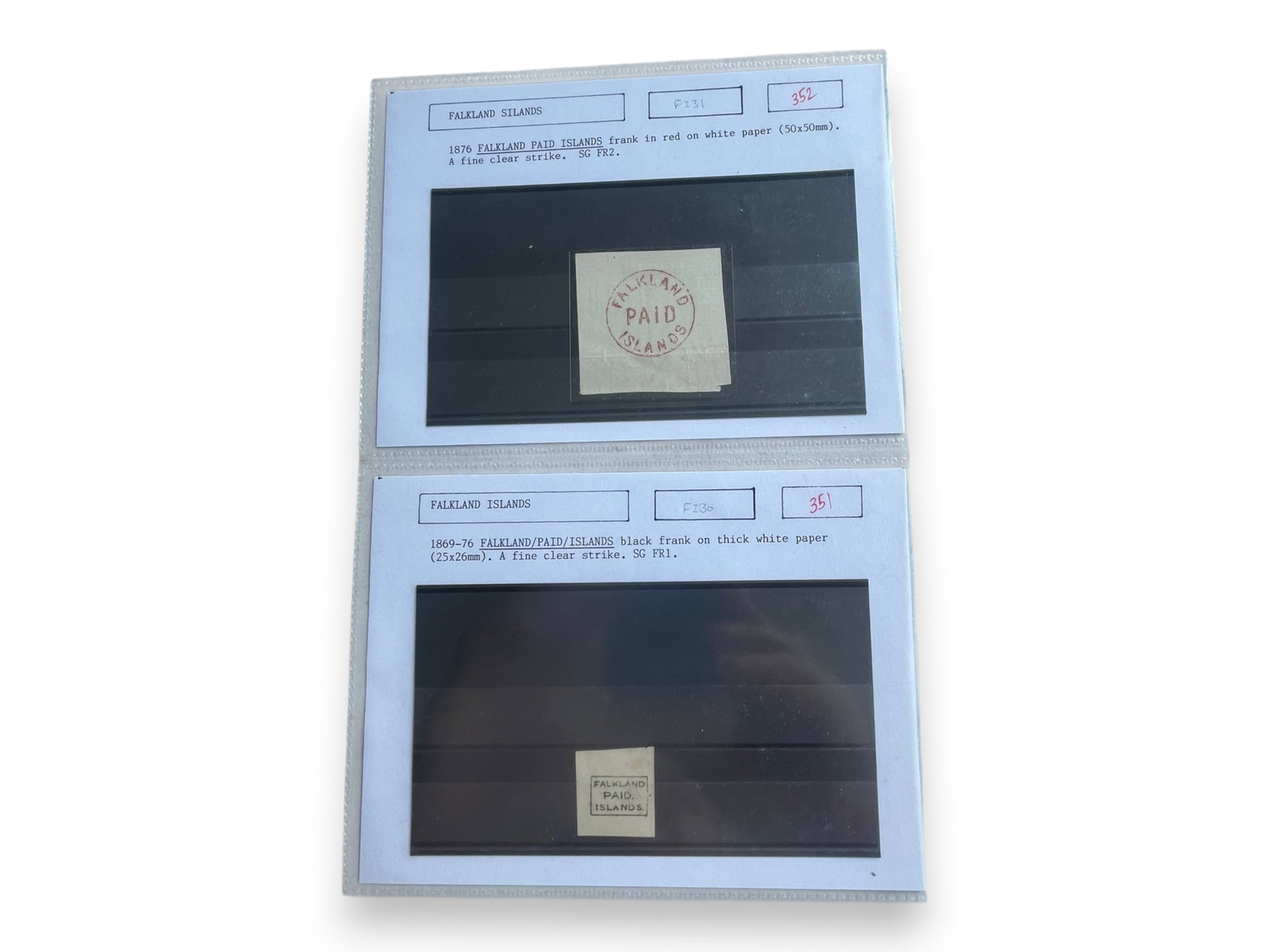 Falkland Islands Collection: Falkland Islands collection in a Lindner hingeless album. Primarily mint issues from 2014?2017, plus scarce "Falkland Paid Islands" handstamps: Stanley Gibbons FR1 in black (1869?76) and FR2 in red