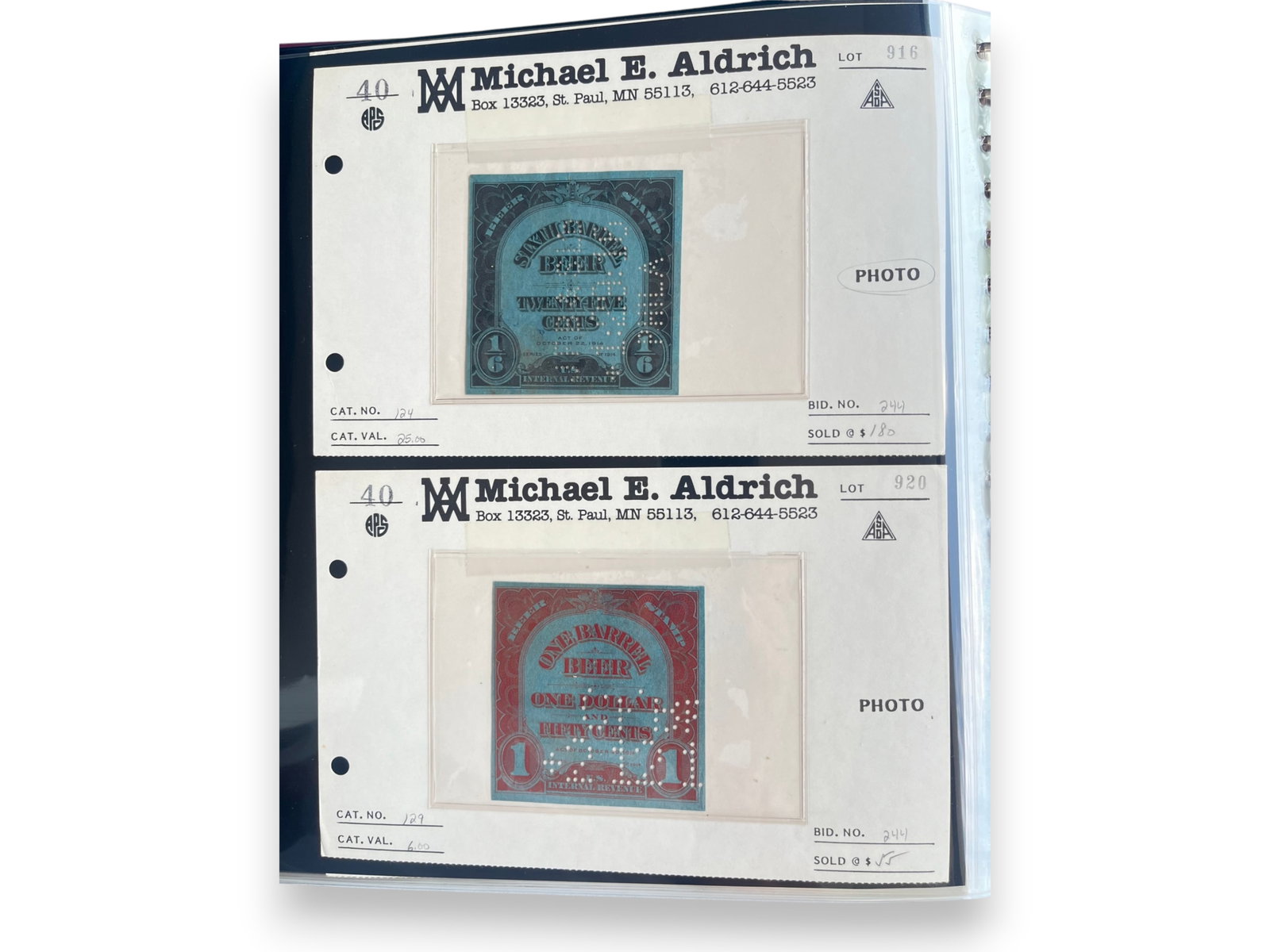 U.S. Beer Revenue Collection: Specialized U.S. Back-of-the-Book Beer Barrel Revenue collection including Scott RE124, RE129, RE130, and others. Mixture of mint and used issues. Shipping: Weiss Auctions offers full-service,