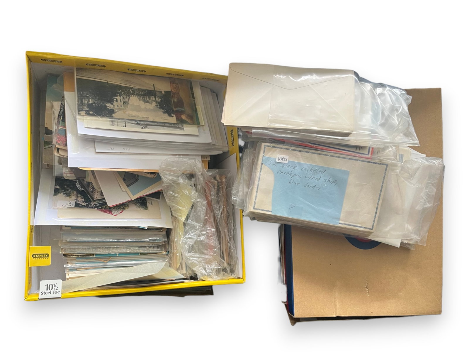 Huge Unsorted Covers, Cards & Stamps: Large tote tub packed with thousands of unpicked and unsorted covers, postcards, and stamps. Includes postal history from various periods with an emphasis on aviation and military subjects, along with