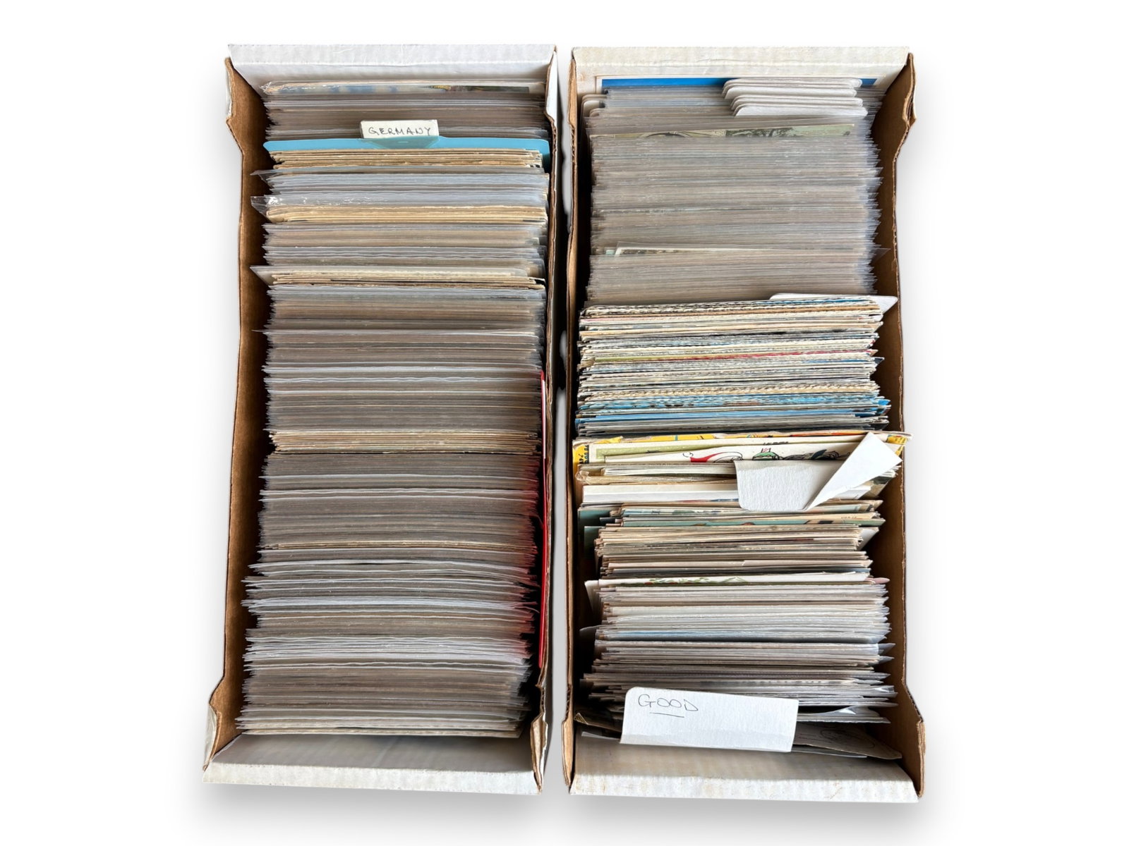 Mixed Estate Postcard Collection: Estate collection of approximately 800 to 1,200 postcards, including a strong selection of French and German postcards, along with an entire box of mixed topical, foreign, and eclectic subjects. Mostl