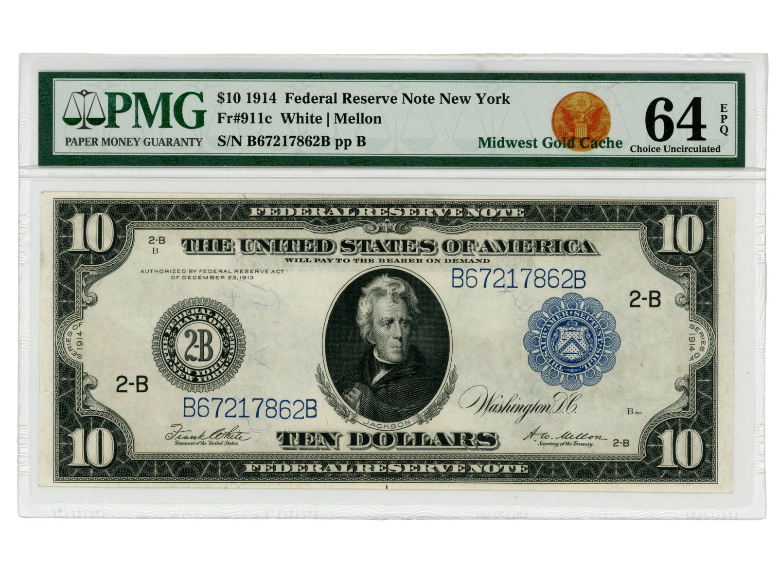 Fr. 911c 1914 $10 FRN PMG 64 EPQ (1 of 2)