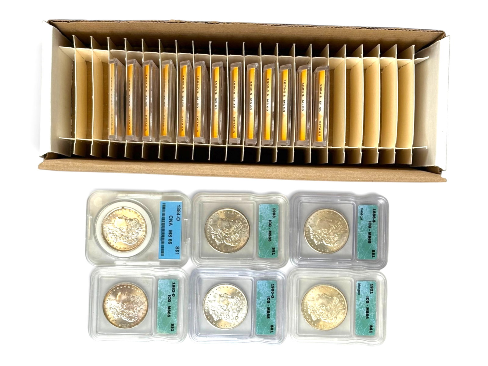 (19) Graded Morgan Dollars: 19 Graded Morgan by ANACS, ICG, and one CNA. Mixed dates and grades; some details. Shipping: Weiss Auctions offers full-service, in-house shipping for nearly all items in this auction. For a shipping 