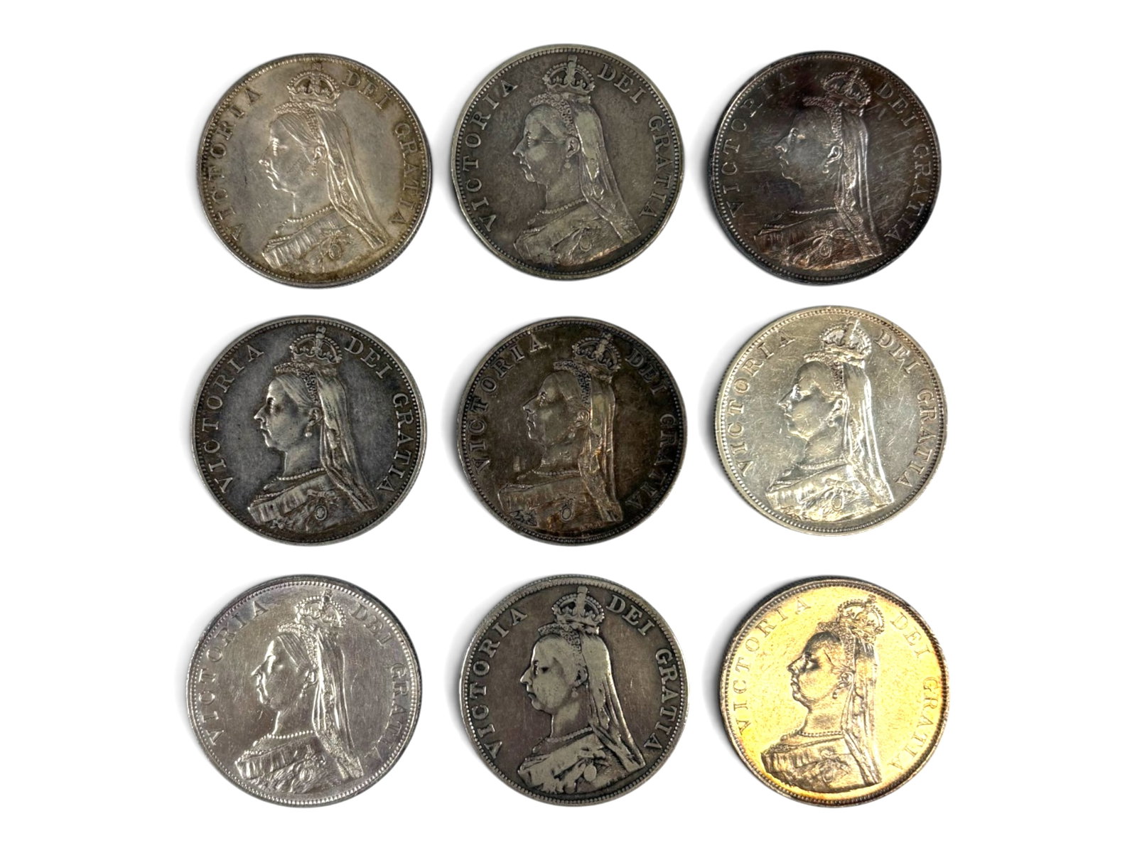 (9) 1888 Great Britain Double Florins: Collection of (9) 1888 Great Britain Double Florins. Ungraded. See images for condition. Shipping: Weiss Auctions offers full-service, in-house shipping for nearly all items in this auction. For a