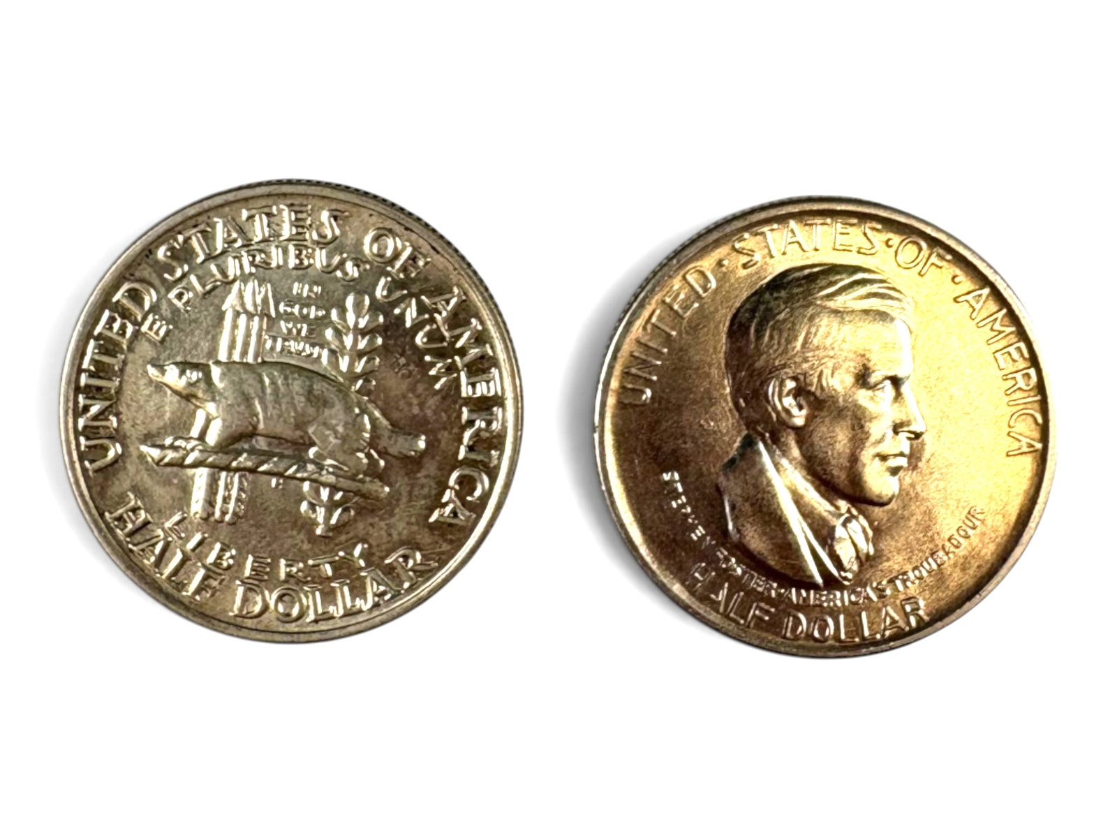 1936 Wisconsin & Cincinnati Commem. Half Dollars: 1936 Wisconsin commemorative silver half dollar and 1936-D Cincinnati commemorative silver half dollar. Ungraded. See images for condition. Shipping: Weiss Auctions offers full-service, in-house