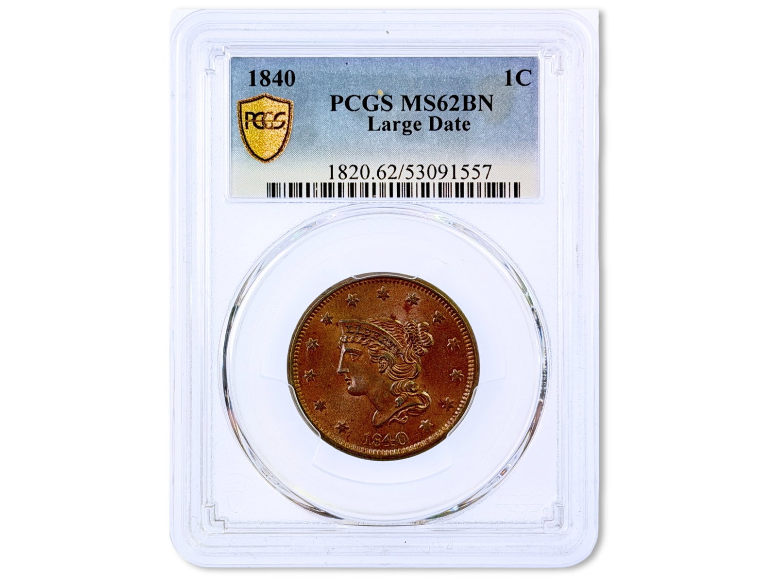 1840 Large Date Cent PCGS MS62BN - 3