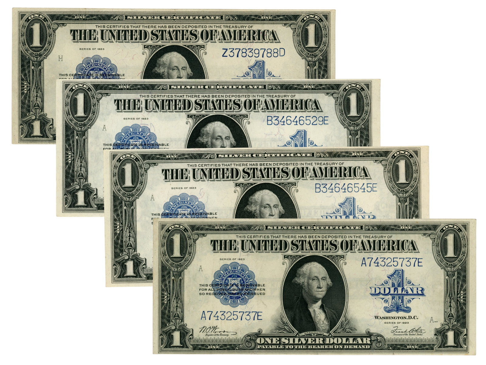 Fr. 238 $1 Silver Certificates: Collection of 4 Fr. 238 1923 $1 Silver Certificates. Ungraded. See images for condition. Shipping: Weiss Auctions offers full-service, in-house shipping for nearly all items in this auction. For a