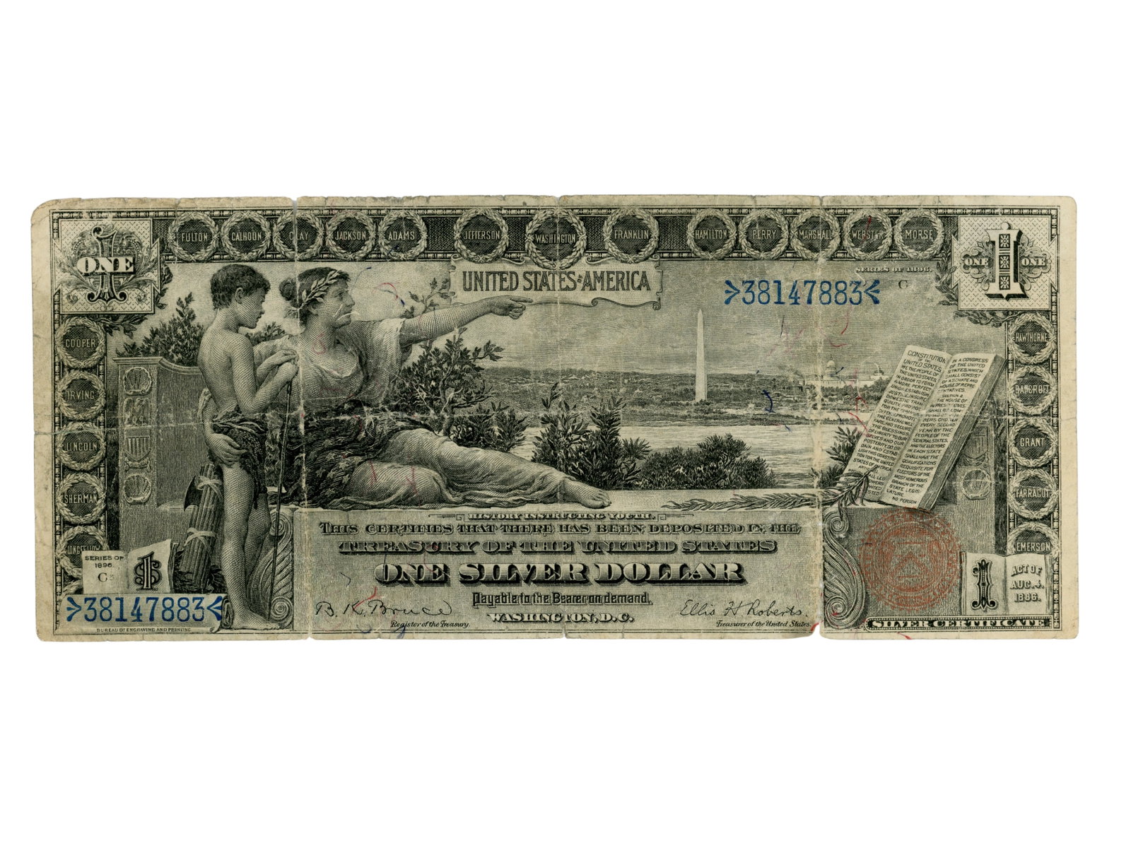 Fr. 225 1896 $1 Educational Note: Fr. 225 1896 $1 Educational Note. Ungraded. See images for condition. Shipping: Weiss Auctions offers full-service, in-house shipping for nearly all items in this auction. For a shipping quote,