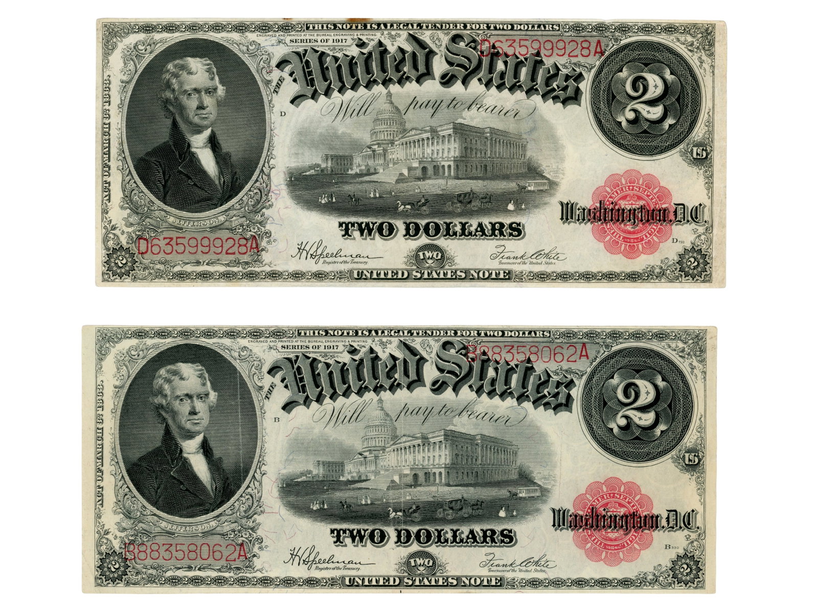 (2) Fr. 60 $2 Legal Tender Notes: 2 Fr. 60 1917 $2 Legal Tender Notes. Ungraded. See images for condition Shipping: Weiss Auctions offers full-service, in-house shipping for nearly all items in this auction. For a shipping quote,