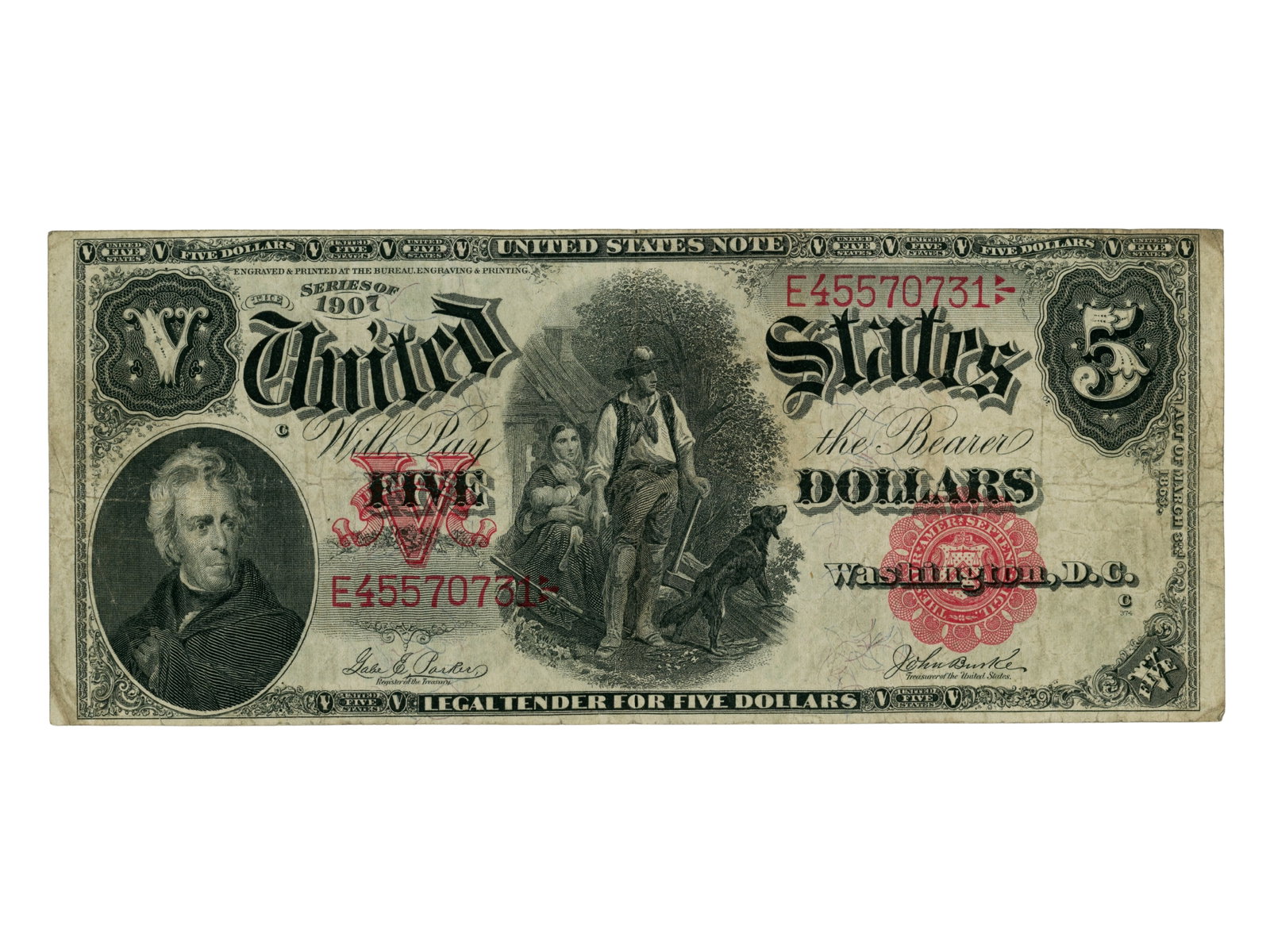 Fr. 87 1907 $5 Legal Tender Note: Fr. 87 1907 $5 Legal Tender Note. Ungraded. See images for condition. Shipping: Weiss Auctions offers full-service, in-house shipping for nearly all items in this auction. For a shipping quote,