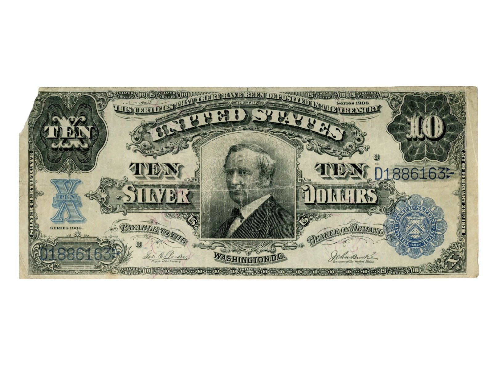 Fr. 304 1908 $10 Silver Certificate: Fr. 304 1908 $10 Silver Certificate. Ungraded. See images for condition. Shipping: Weiss Auctions offers full-service, in-house shipping for nearly all items in this auction. For a shipping quote,