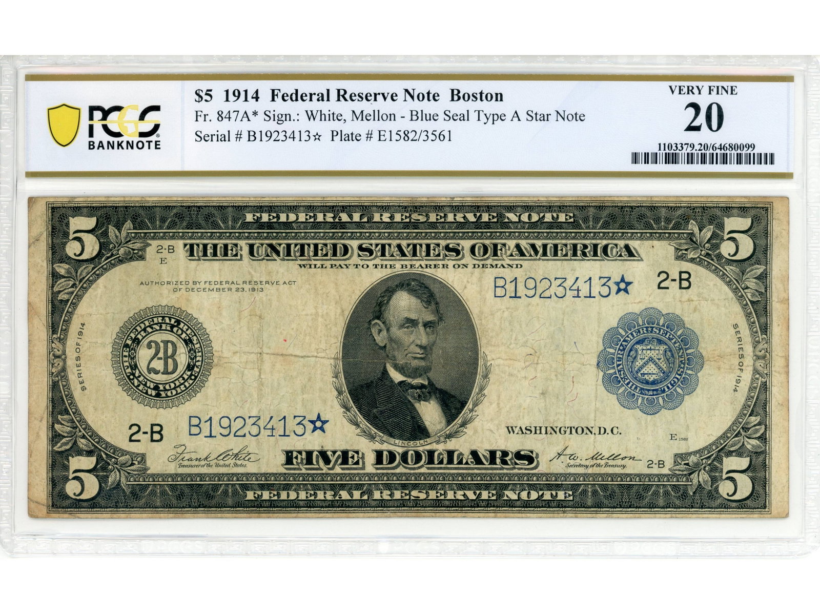 Fr. 847A* $5 1914 Fed Reserve Boston Star PCGS VF0 (1 of 2)