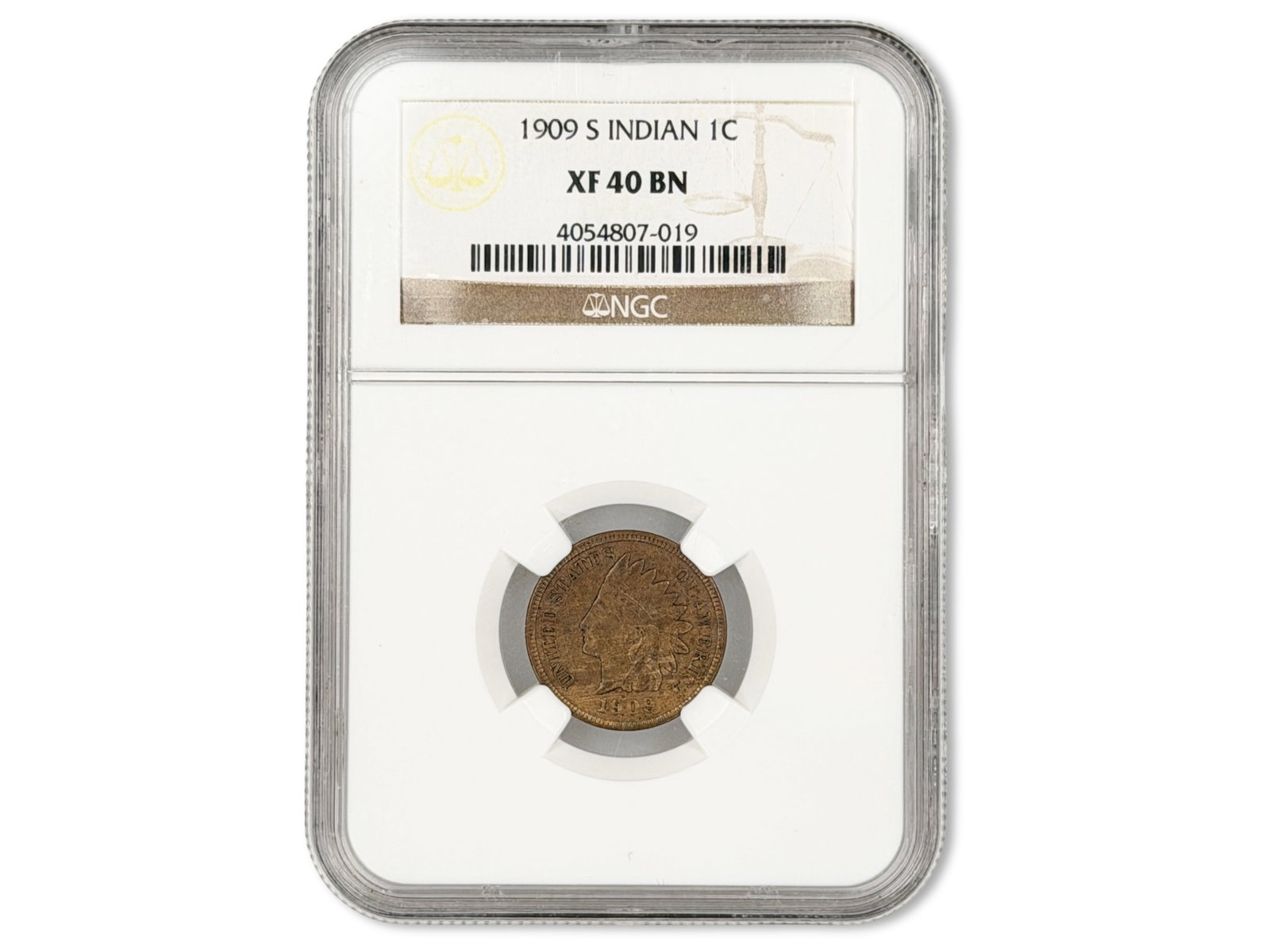 1909-S 1C Graded NGC XF40 BN: 1909-S Indian Head one cent graded NGC XF40 BN. NGC #4054807-016. Shipping: Weiss Auctions offers full-service, in-house shipping for nearly all items in this auction. For a shipping quote, please con