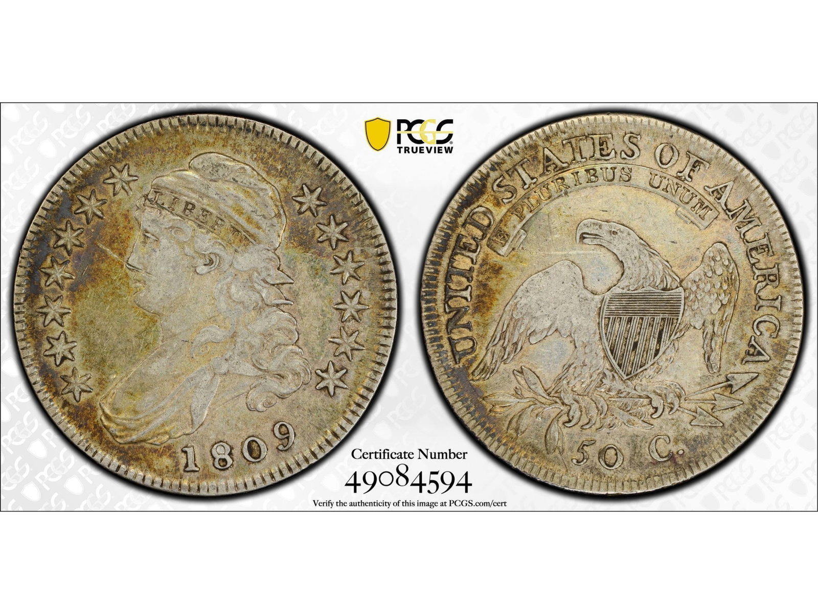 1809 50C Graded PCGS VF30: 1809 Capped Bust half dollar graded PCGS VF30. PCGS #49084594. Shipping: Weiss Auctions offers full-service, in-house shipping for nearly all items in this auction. For a shipping quote, please contac