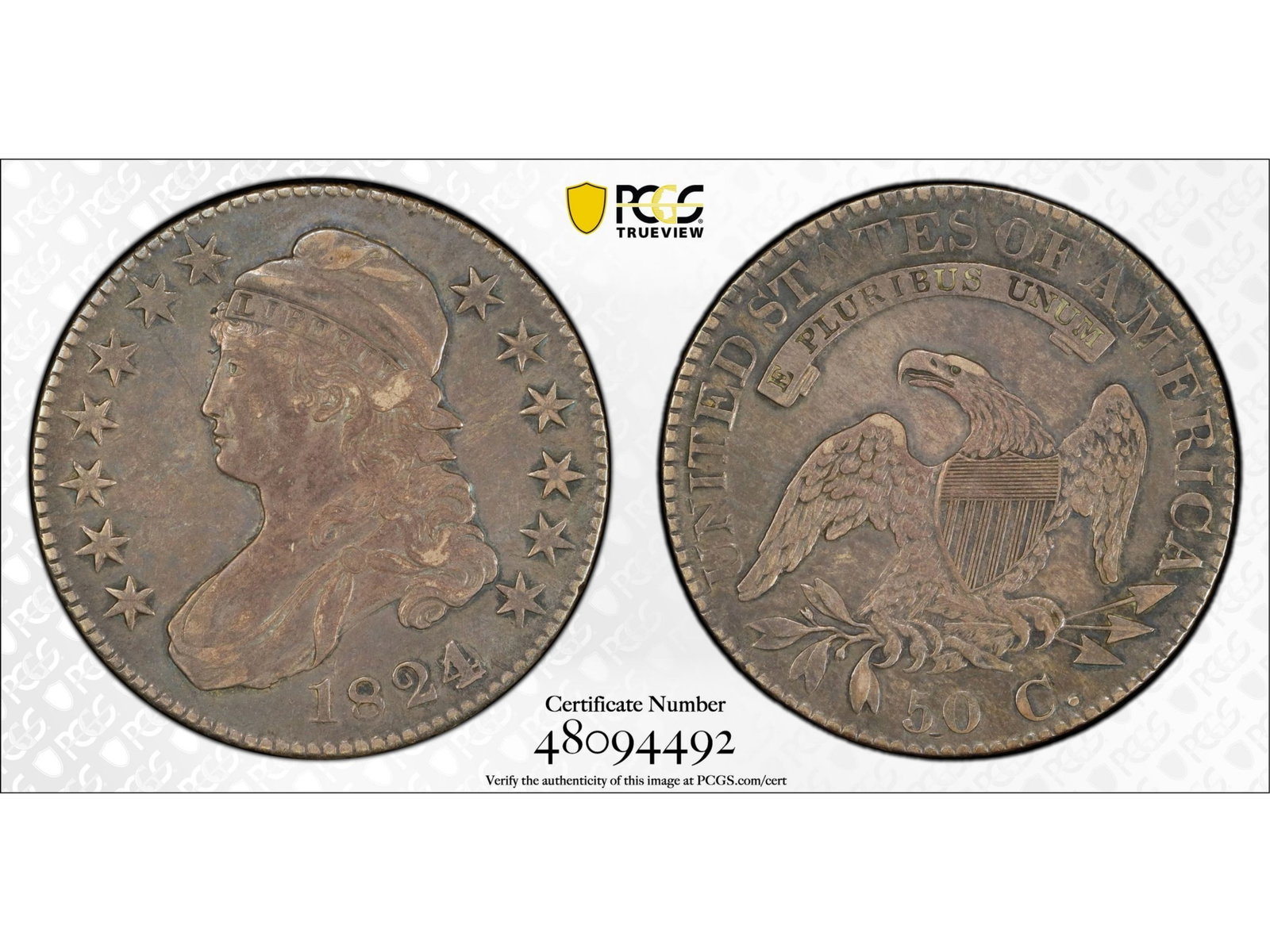 1824 50C Over Dates Graded PCGS XF40: 1824 Capped Bust half dollar (Over Various Dates) graded PCGS XF40. PCGS #48094492. Shipping: Weiss Auctions offers full-service, in-house shipping for nearly all items in this auction. For a shipping
