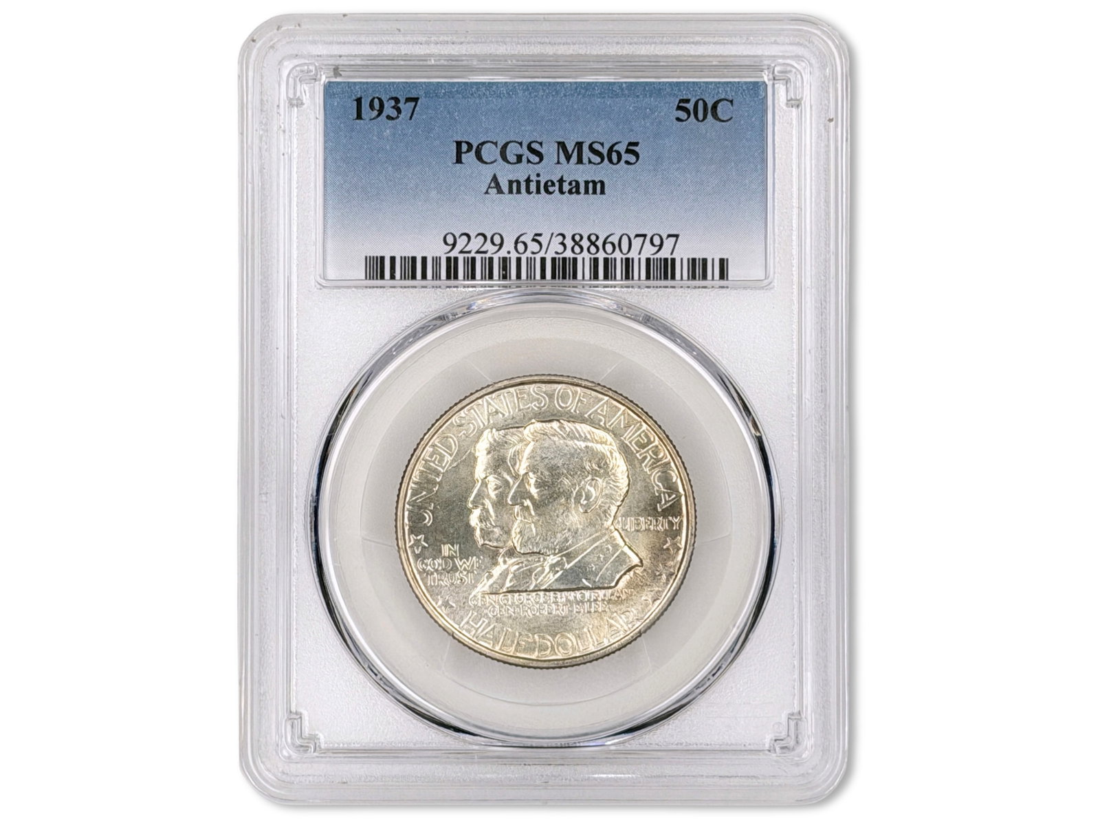 1937 Antietam Commemorative 50C PCGS MS65: 1937 Antietam Commemorative Half Dollar graded PCGS MS65. PCGS #38860797. Shipping: Weiss Auctions offers full-service, in-house shipping for nearly all items in this auction. For a shipping quote, pl