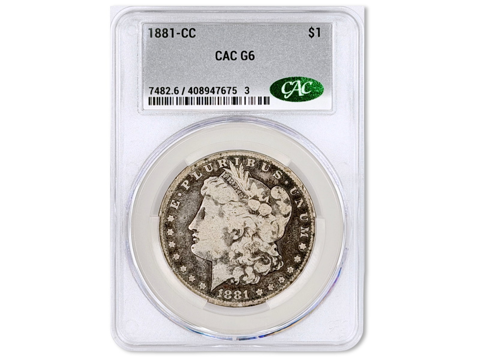 1881-CC $1 Graded CAC G6: 1881-CC silver dollar graded CAC G6. CAC #408947675. Shipping: Weiss Auctions offers full-service, in-house shipping for nearly all items in this auction. For a shipping quote, please contact us