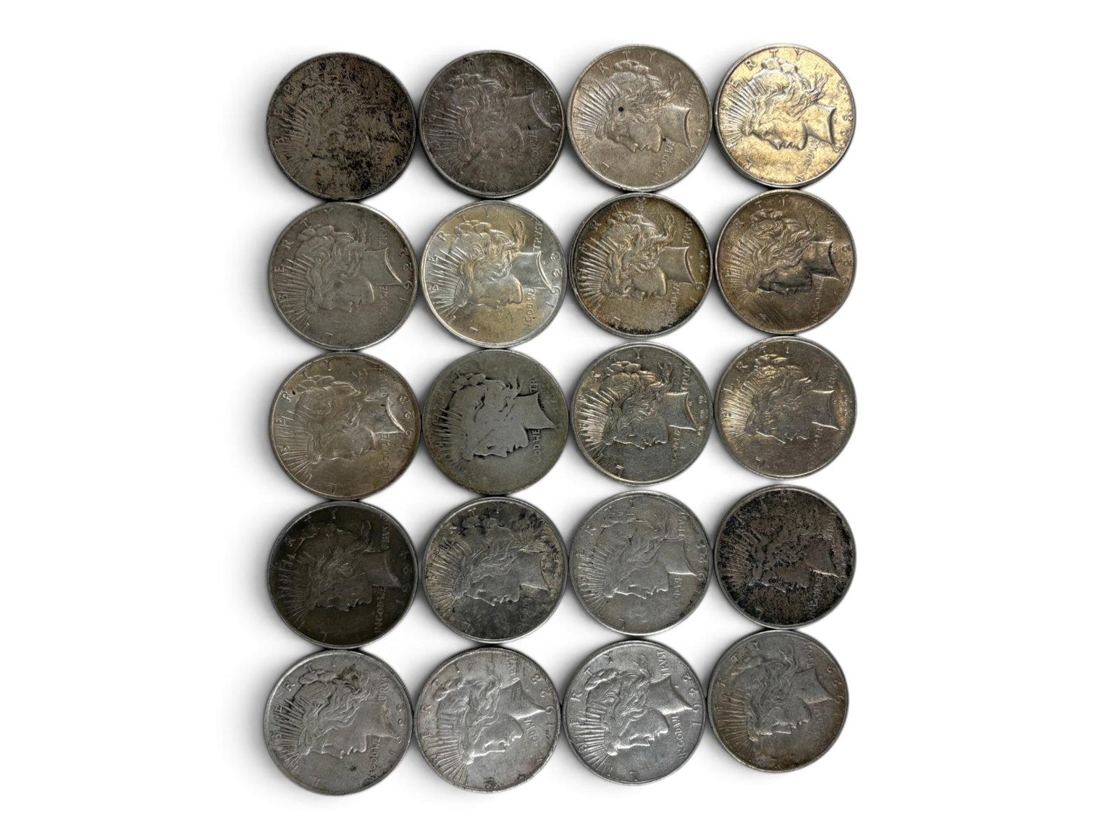 (20) Peace Dollars: 20 Peace silver dollars with mixed dates and conditions. Shipping: Weiss Auctions offers full-service, in-house shipping for nearly all items in this auction. For a shipping quote, please contact us