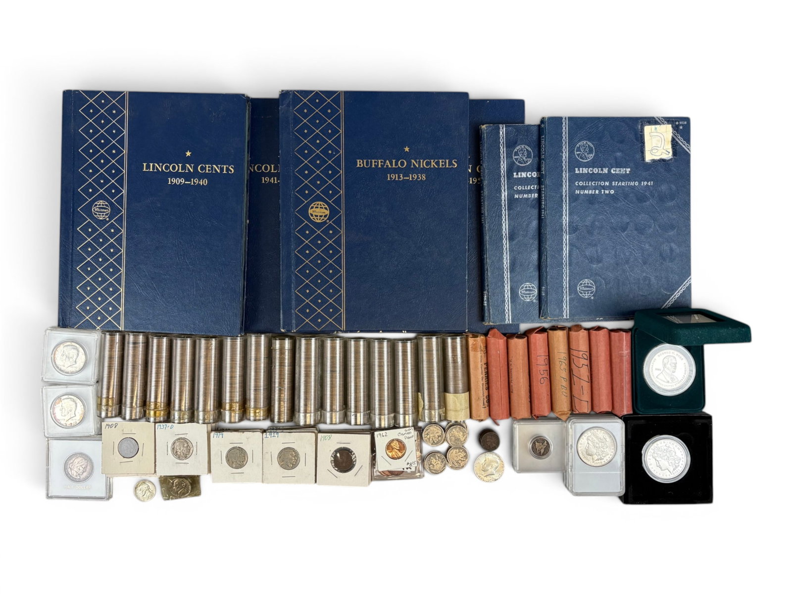 Estate U.S. Coin Collection: Estate United States coin collection including a 2021 Morgan dollar, 3 additional Morgan dollars, and assorted United States coins including half dollars with a Columbian commemorative example, Libert