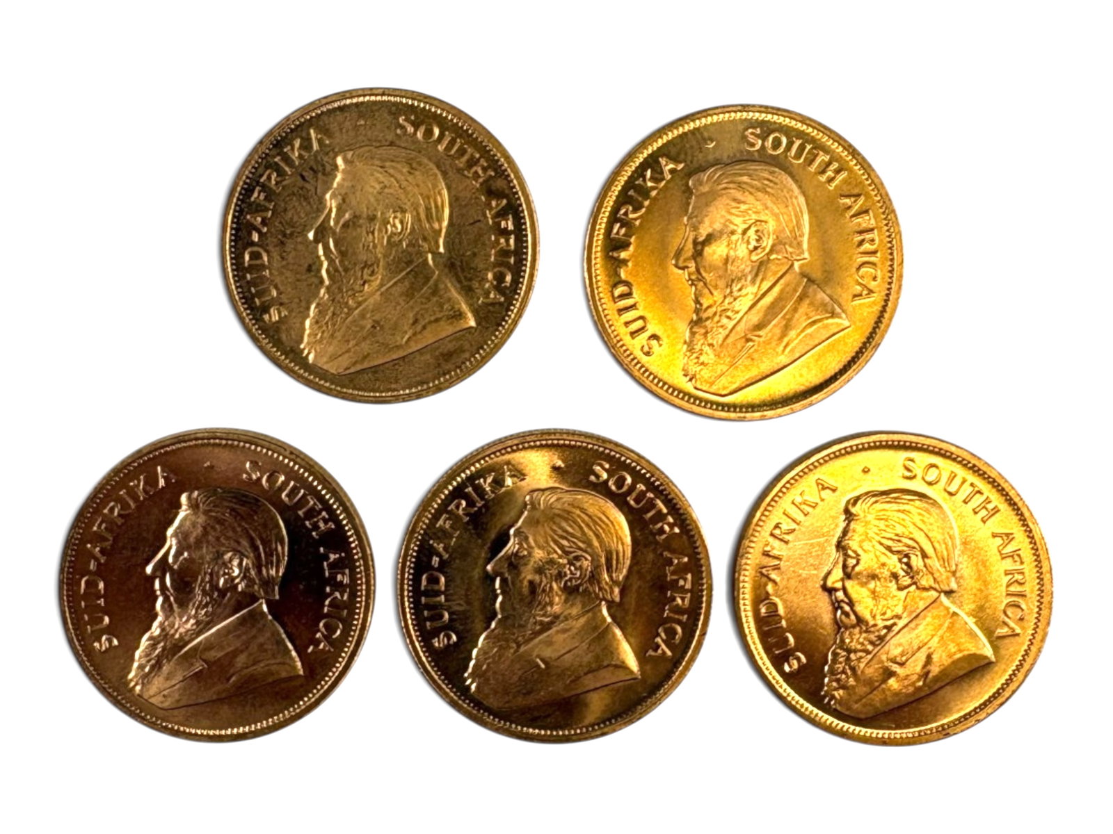 (5) 1 ozt Gold Krugerrands: 5 1ozt Gold Kruggerands. Mixed dates. See Images. This lot is being offered on behalf of the Kings County Public Administrators Office from the Estate of Michael Amodeo (PA#201116) DE8553970.