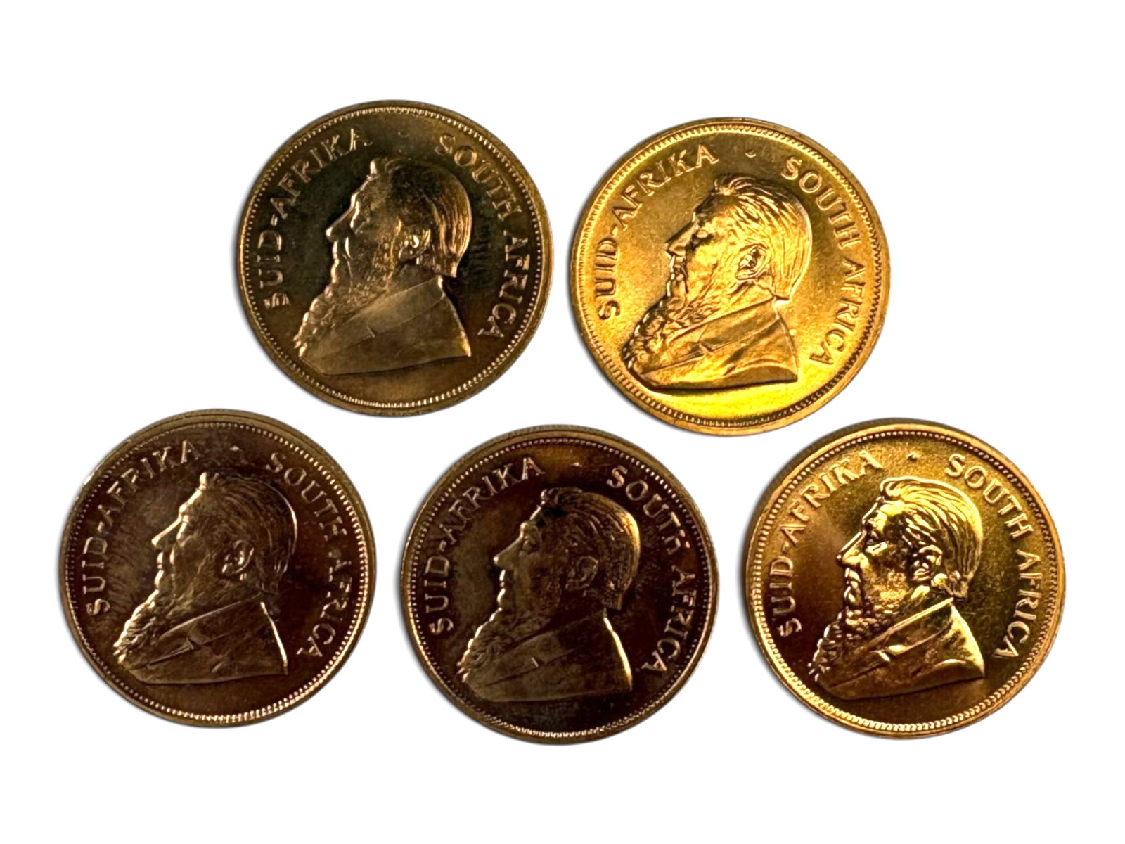 (5) 1 ozt Gold Krugerrands: 5 1ozt Gold Kruggerands. Mixed dates. See Images. This lot is being offered on behalf of the Kings County Public Administrators Office from the Estate of Michael Amodeo (PA#201116) DE8553970.