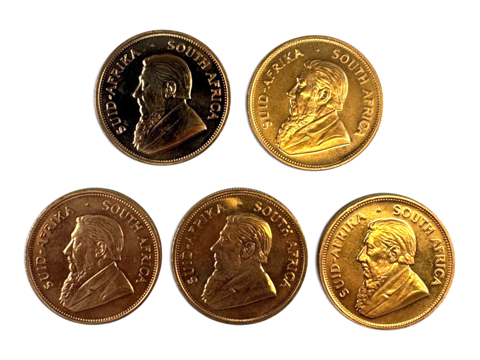 (5) 1 ozt Gold Krugerrands: 5 1ozt Gold Kruggerands. Mixed dates. See Images. This lot is being offered on behalf of the Kings County Public Administrators Office from the Estate of Michael Amodeo (PA#201116) DE8553970.