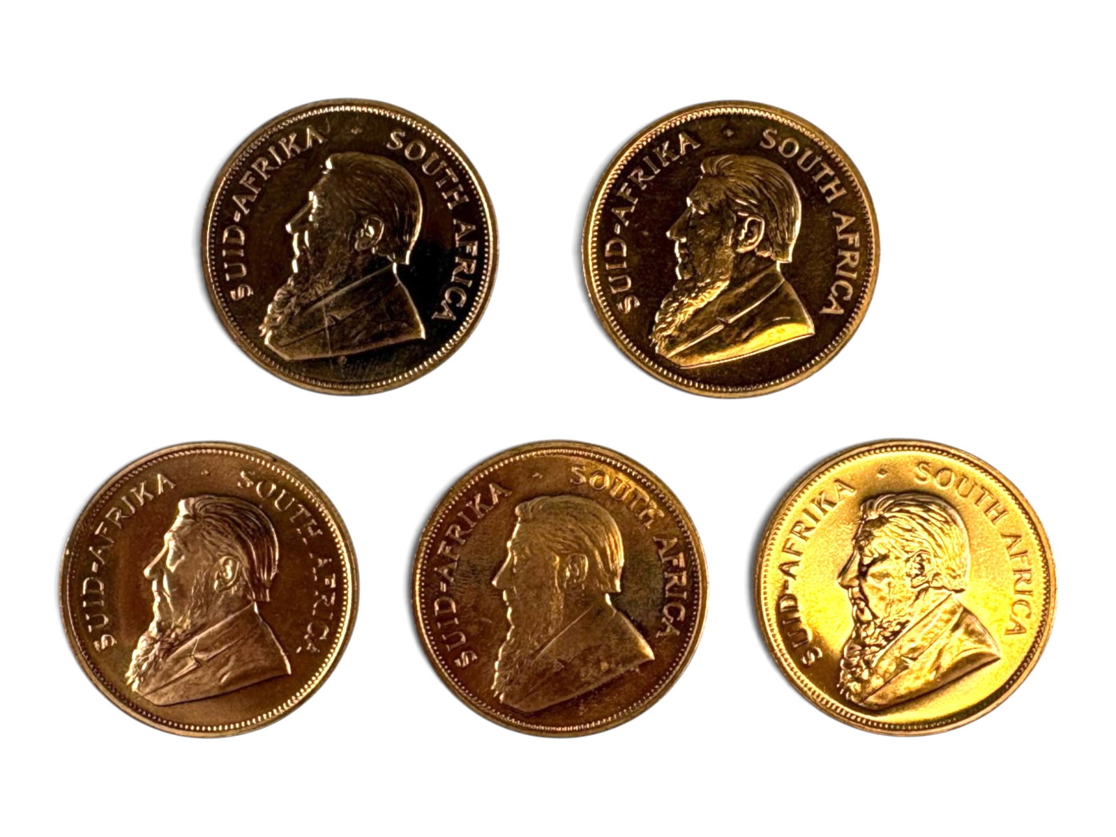 (5) 1 ozt Gold Krugerrands: 5 1ozt Gold Kruggerands. Mixed dates. See Images. This lot is being offered on behalf of the Kings County Public Administrators Office from the Estate of Michael Amodeo (PA#201116) DE8553970.