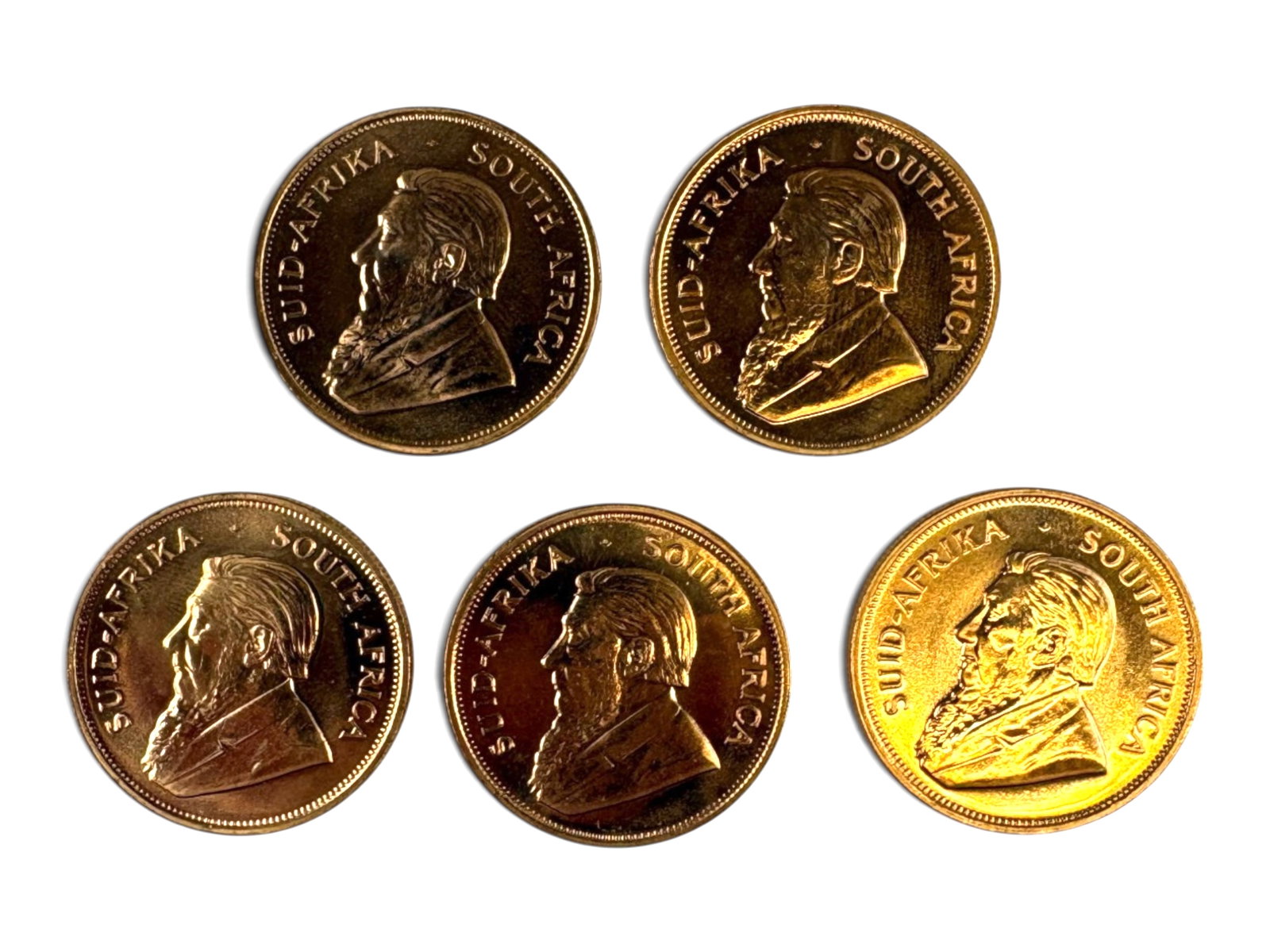(5) 1 ozt Gold Krugerrands: 5 1ozt Gold Kruggerands. Mixed dates. See Images. This lot is being offered on behalf of the Kings County Public Administrators Office from the Estate of Michael Amodeo (PA#201116) DE8553970.