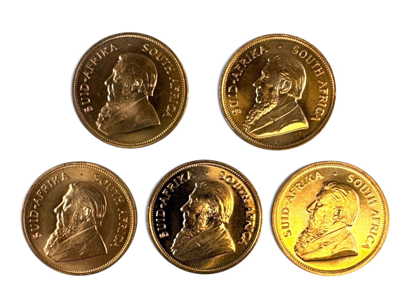 (5) 1 ozt Gold Krugerrands: 5 1ozt Gold Kruggerands. Mixed dates. See Images. This lot is being offered on behalf of the Kings County Public Administrators Office from the Estate of Michael Amodeo (PA#201116) DE8553970.