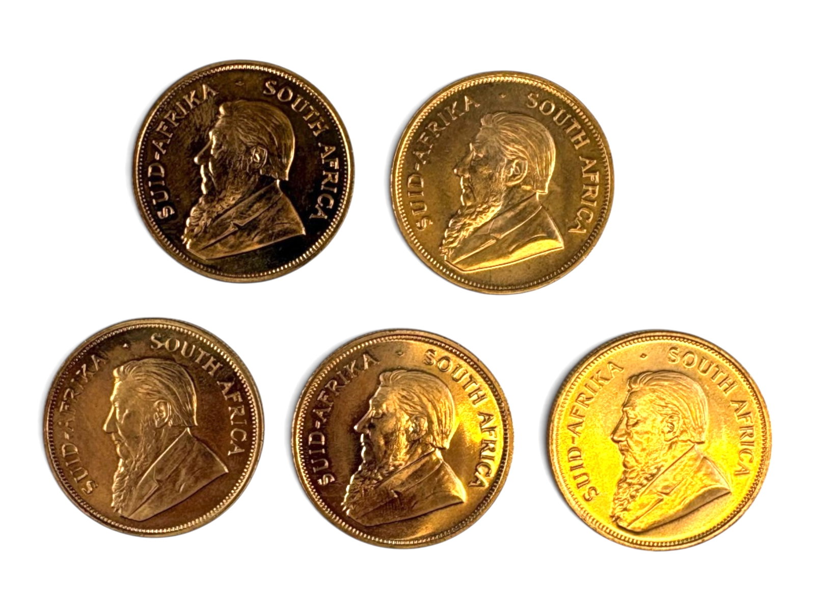 (5) 1 ozt Gold Krugerrands: 5 1ozt Gold Kruggerands. Mixed dates. See Images. This lot is being offered on behalf of the Kings County Public Administrators Office from the Estate of Michael Amodeo (PA#201116) DE8553970.