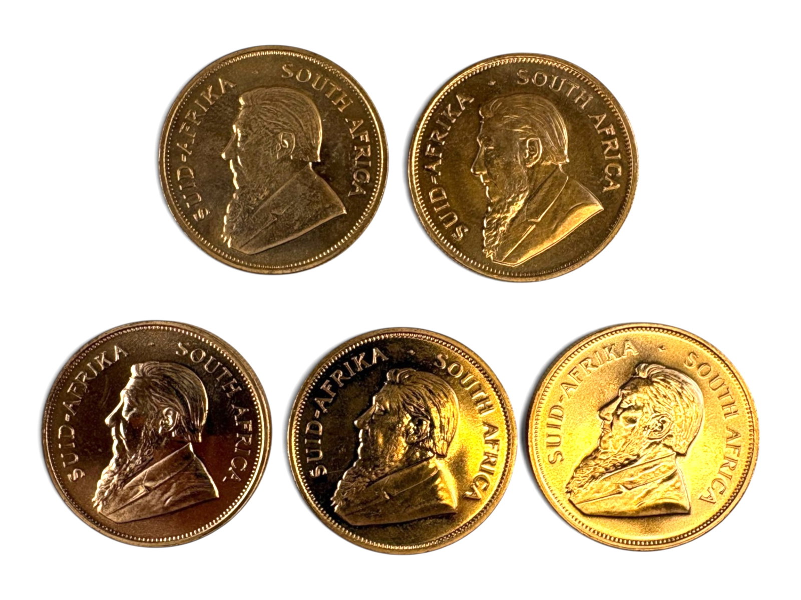 (5) 1 ozt Gold Krugerrands: 5 1ozt Gold Kruggerands. Mixed dates. See Images. This lot is being offered on behalf of the Kings County Public Administrators Office from the Estate of Michael Amodeo (PA#201116) DE8553970. Shipping