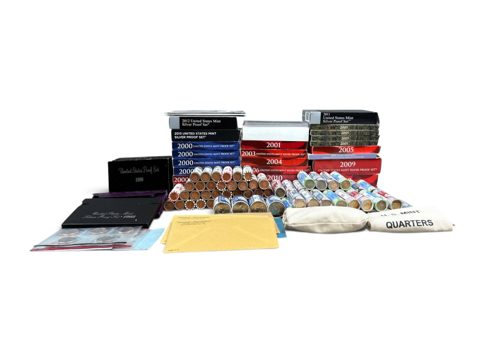 Collection of U.S. Mint Sets & Rolls Incl. Silver: Nice estate collection of U.S. Mint sets, including silver sets, and mint rolls and bags. Examine! Shipping: Weiss Auctions offers full-service, in-house shipping for nearly all items in this