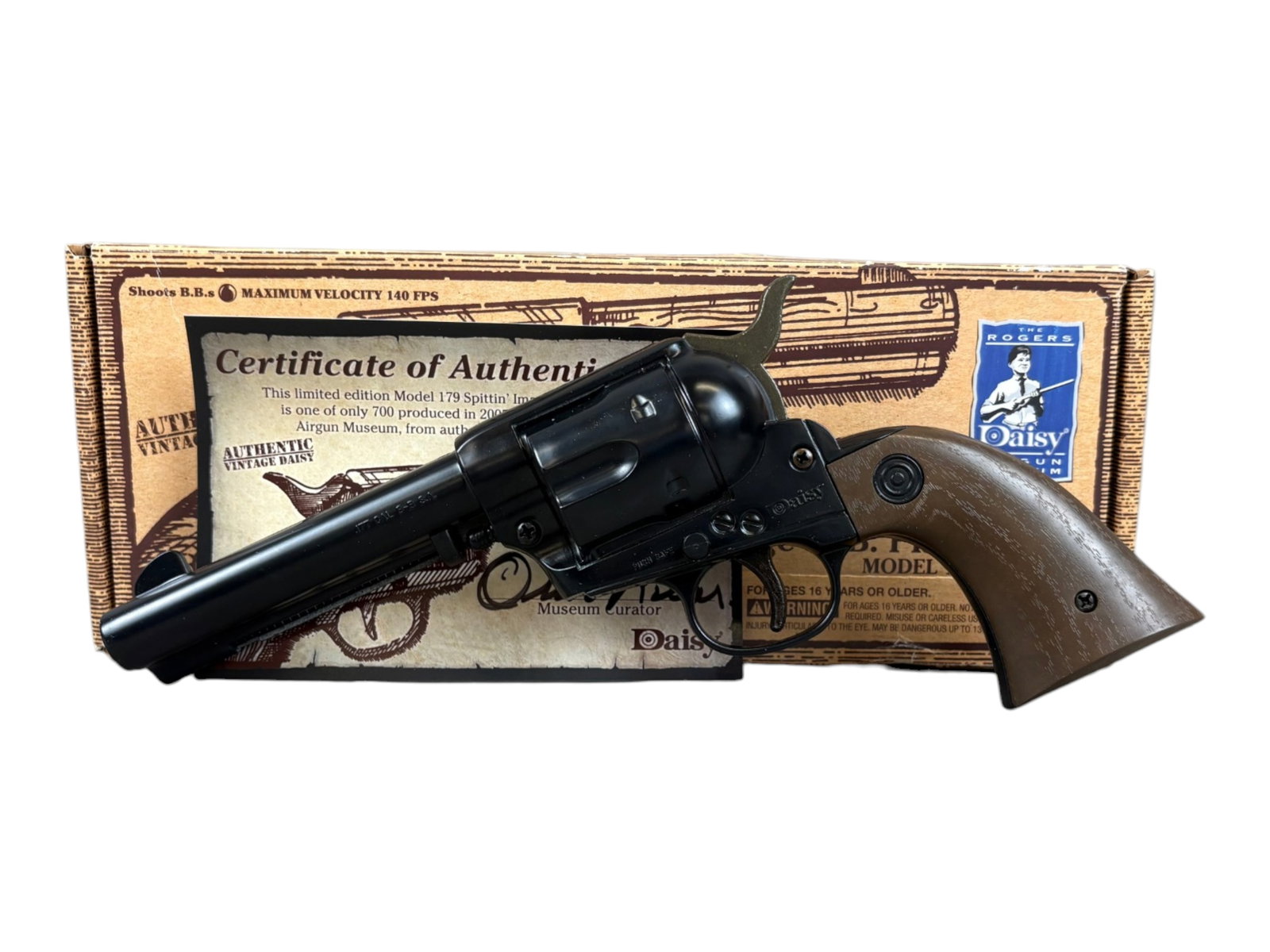 Daisy Model 179 Spittin' Image: Daisy Model 179 "Spittin' Image" BB pistol with its original box. Limited edition of just 700 produced in 2005. Appears to have never been used and includes its certificate of authenticity. Both the