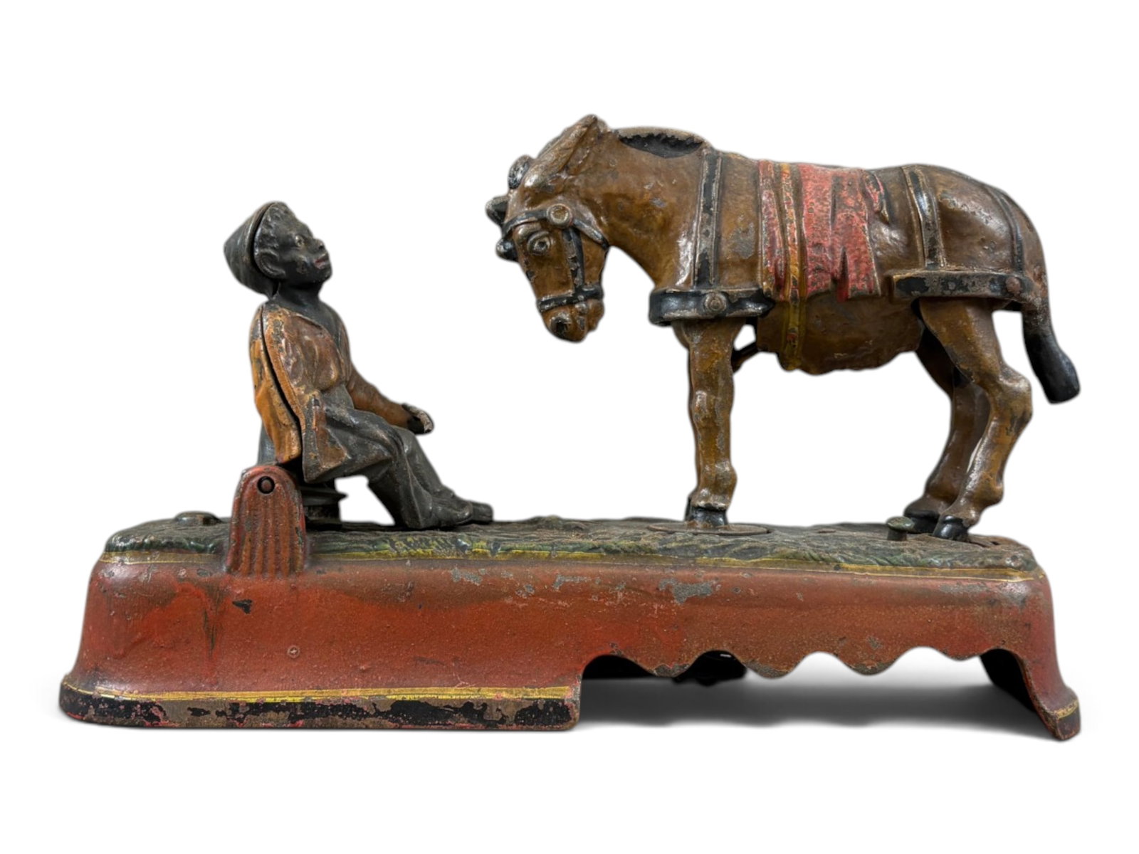 Always Did Spise a Mule Bank: Cast iron "Always Did Spise a Mule" mechanical bank measuring approximately 10 inches long by 9 inches high. Retains approximately 60?70% of its original paint and was tested prior to cataloging,