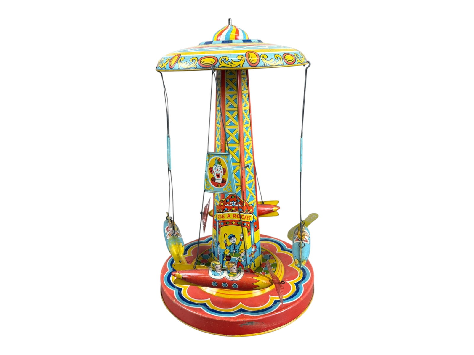 J. Chein Tin Litho Ride A Rocket Windup Toy (1 of 4)