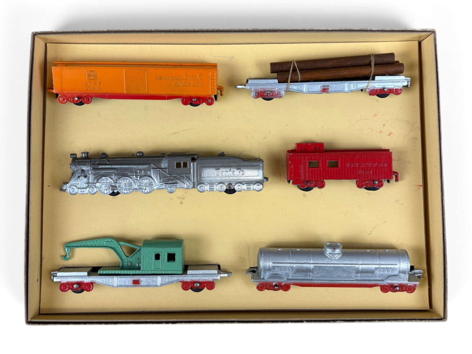 Tootsie Freight Train Set: Tootsie Freight Train Set No. 5550 in its original box. The trains appear to have never been removed from the box. Box is in very fine condition. An outstanding vintage set with excellent display