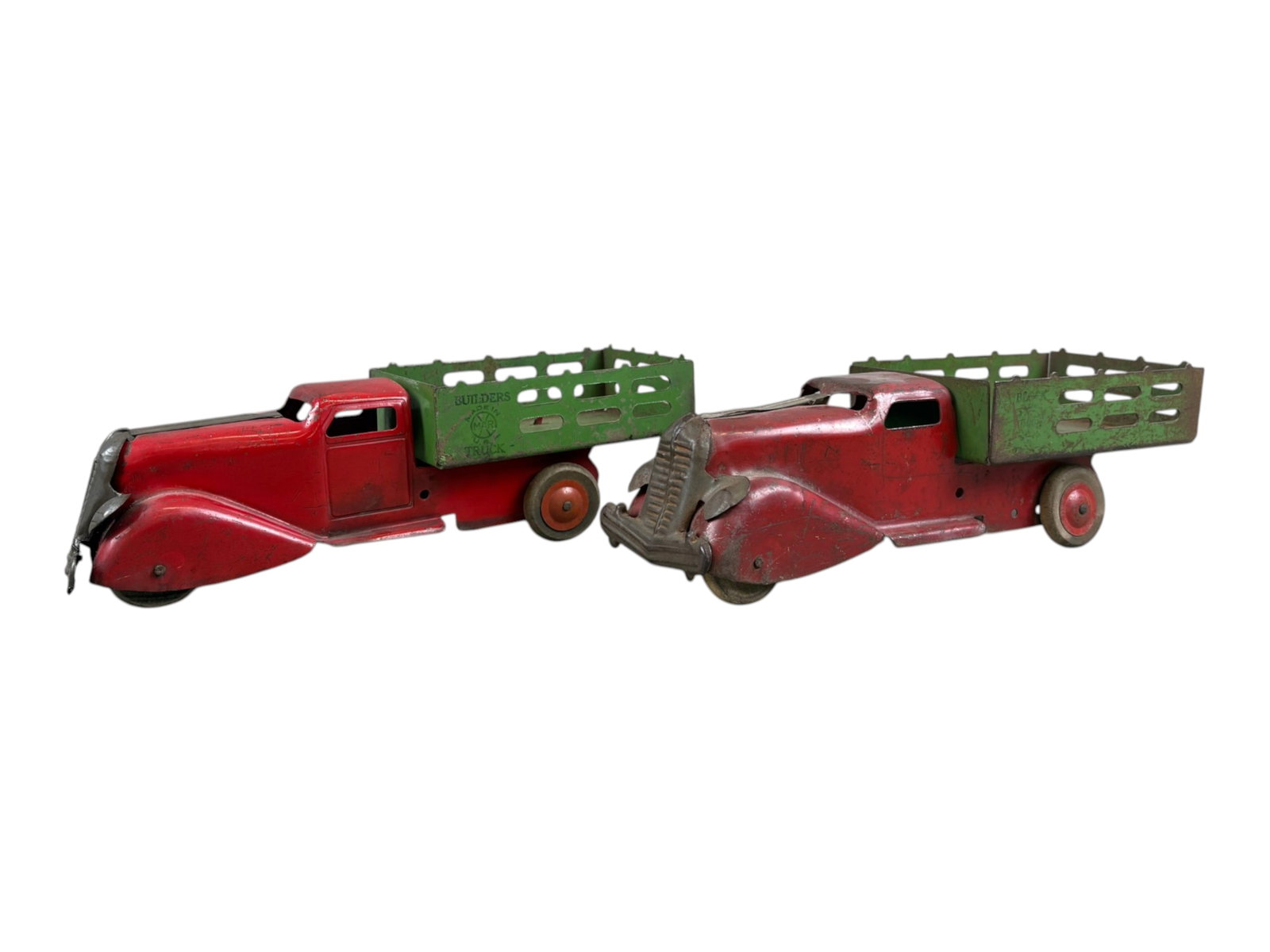 (2) Marx Pressed Steel Stake Trucks (1 of 11)
