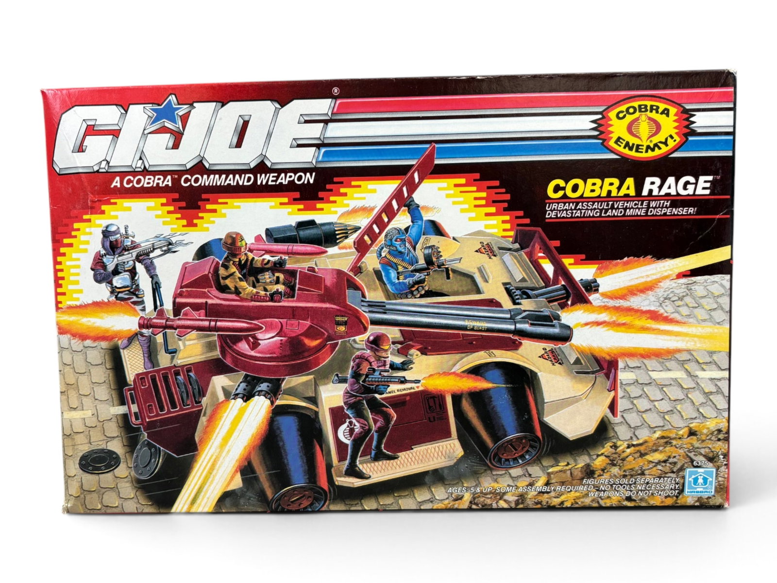 1990 MISB GI Joe Cobra Rage Assault Vehicle: Hasbro, 1990. Mint in Sealed Box, GI Joe "Cobra Rage" Urban Assault Vehicle. Factory sealed at both ends. Clean box with no price stickers affixed, however box has some light edge and corner wear and