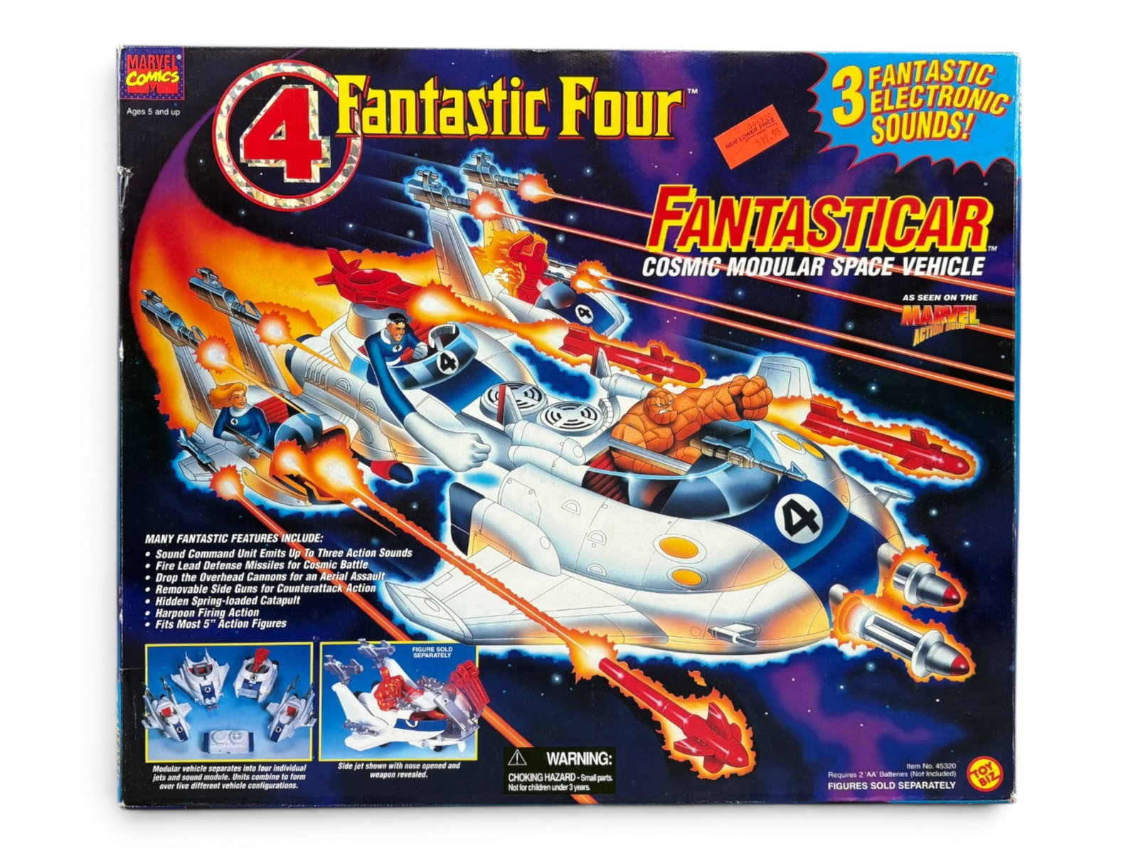 MISB, Toy Biz 1995 Fantasticar Space Vehicle: Toy Biz, 1995. Mint in Sealed Box, Fantastic Four "Fantasticar" Cosmic Modular Space Vehicle. Box is still factory taped at both ends. Box shows some edge and corner wear, light surface wear, and