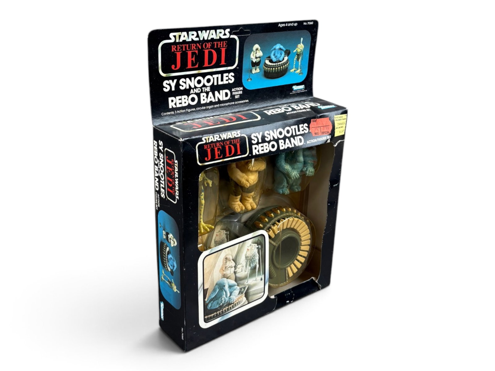 1983 Star Wars ROTJ Sy Snootles & Rebo Band: Vintage and Original, Star Wars Return of the Jedi "Sy Snootles and the Rebo Band" action figure set by Kenner, 1983, 77 back. Figures include Sy Snootles, Droopy McCool and Max Rebo. Box appears to b